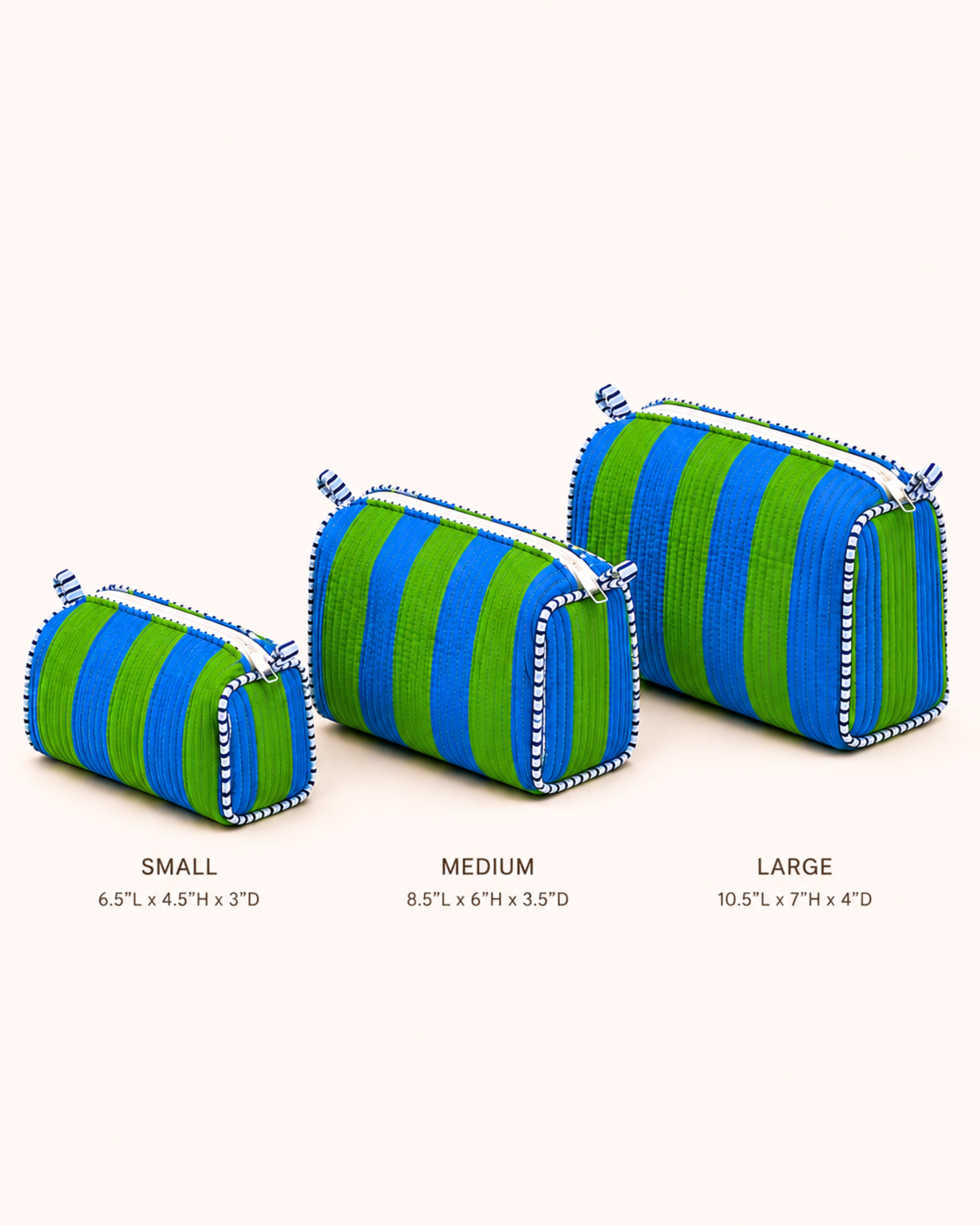 Ocean Green Striped Quilted 60x60 Cotton Tote Bag & 3 Pouch Combo Set | Gulabi Craft 