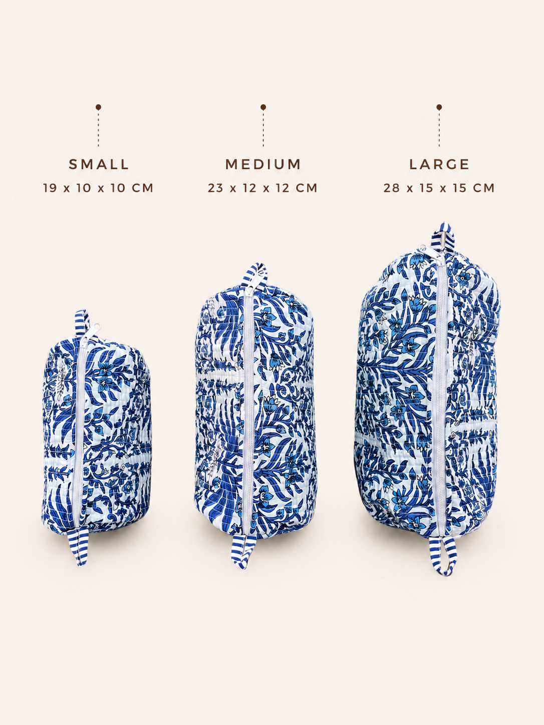 Royal Blue Floral Hand Block Print Quilted 60x60 Cotton Tote Bag & 3 Pouch Combo Set | Gulabi Craft