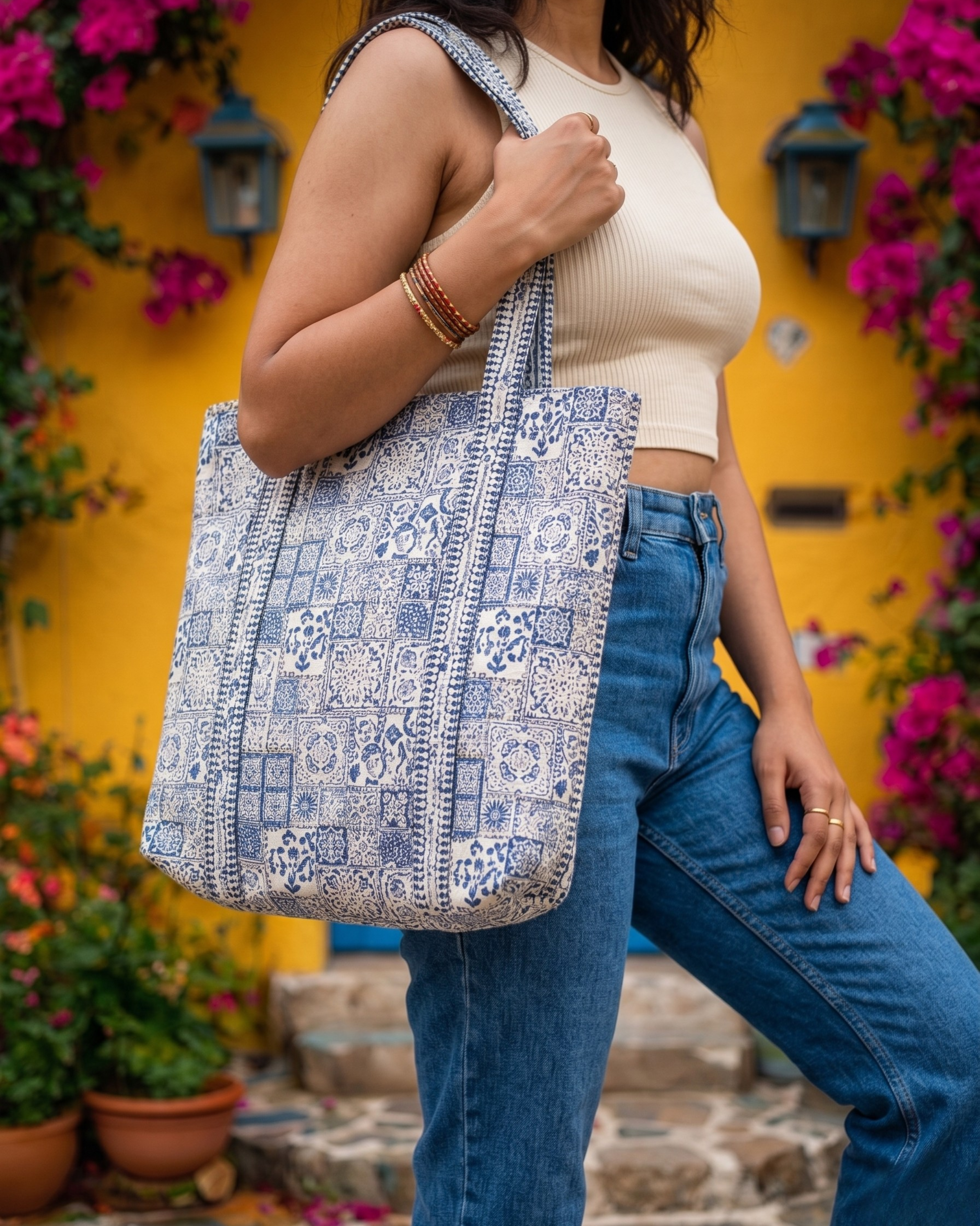 Blue Mosaic Quilted Handcrafted Tote Bag – Premium Everyday Carry & Gift Item | Gulabi Craft