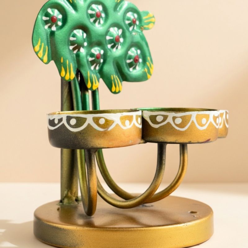 Handcrafted Triple Peacock Tea Light Holder – Metal Candle Stand for Festive Decor & Gifting | Gulabi Craft