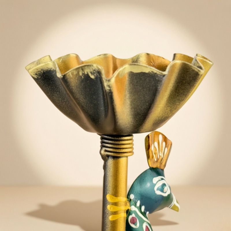 Handcrafted Triple Peacock Tea Light Holder – Metal Candle Stand for Festive Decor & Gifting | Gulabi Craft