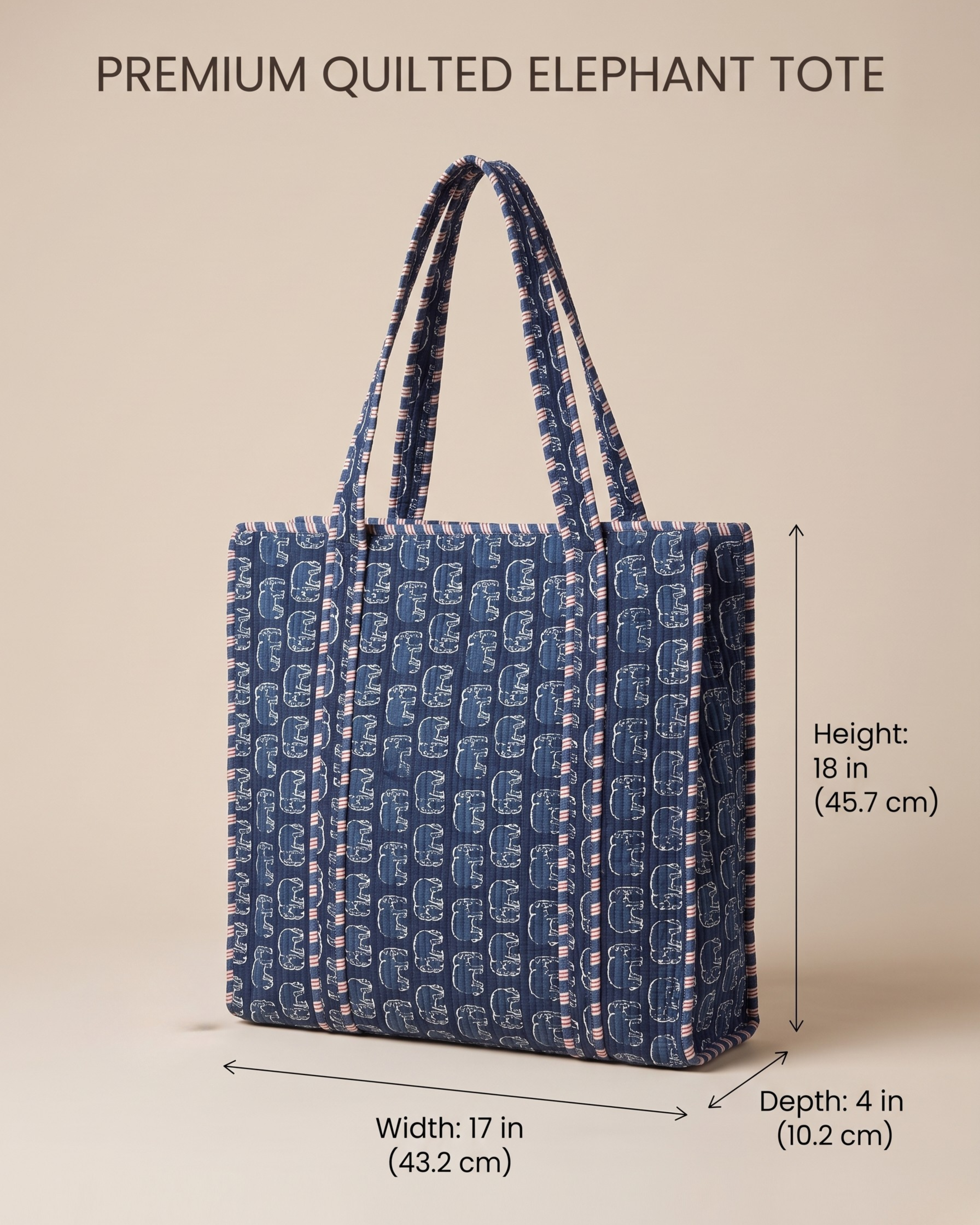 Indigo Elephant Quilted Handcrafted Tote Bag – Premium Everyday Carry & Eco-Friendly Gift Item | Gulabi Craft