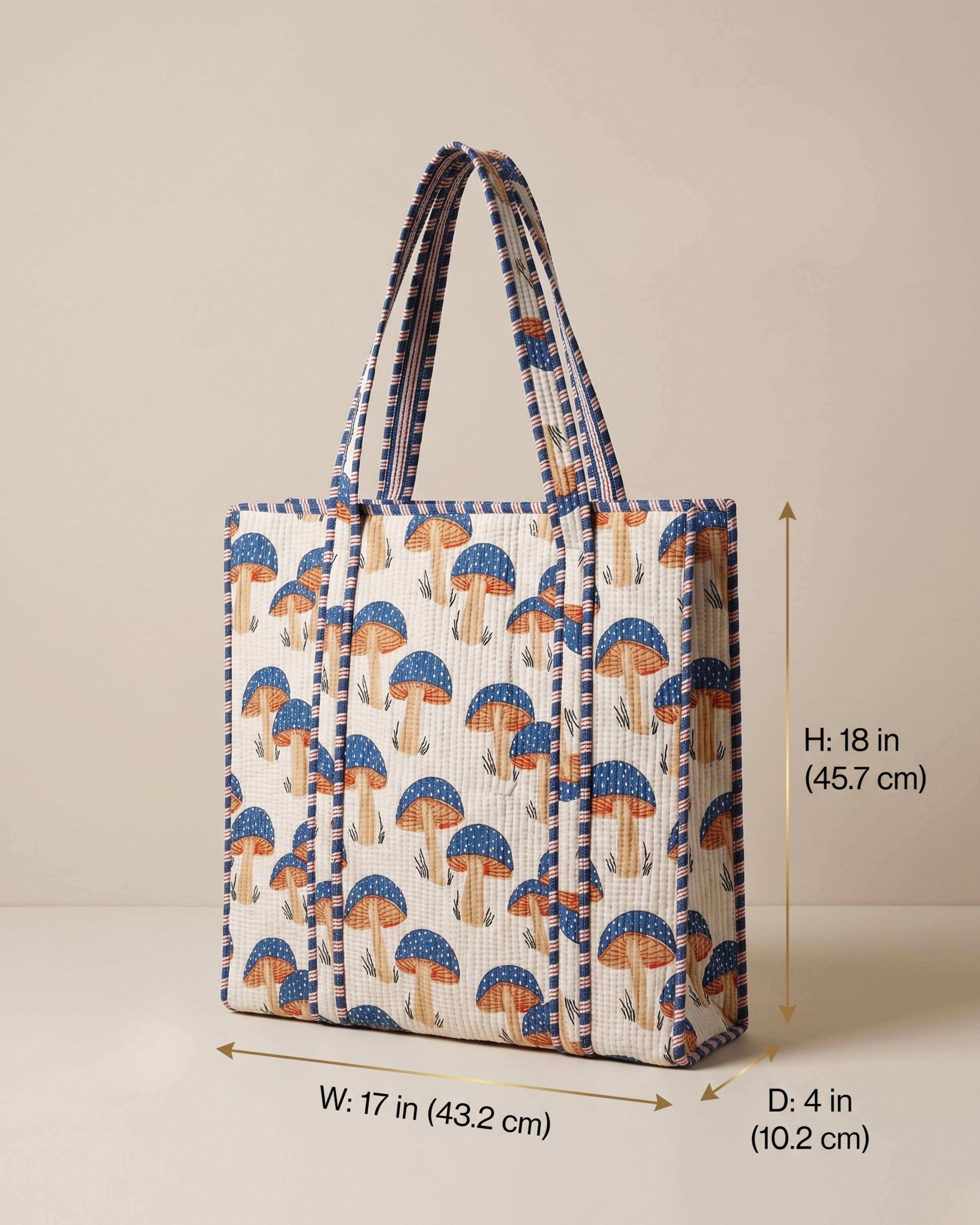 Quilted Mushroom Handcrafted Tote Bag – Whimsical Everyday Carry & Gift Item | Gulabi Craft