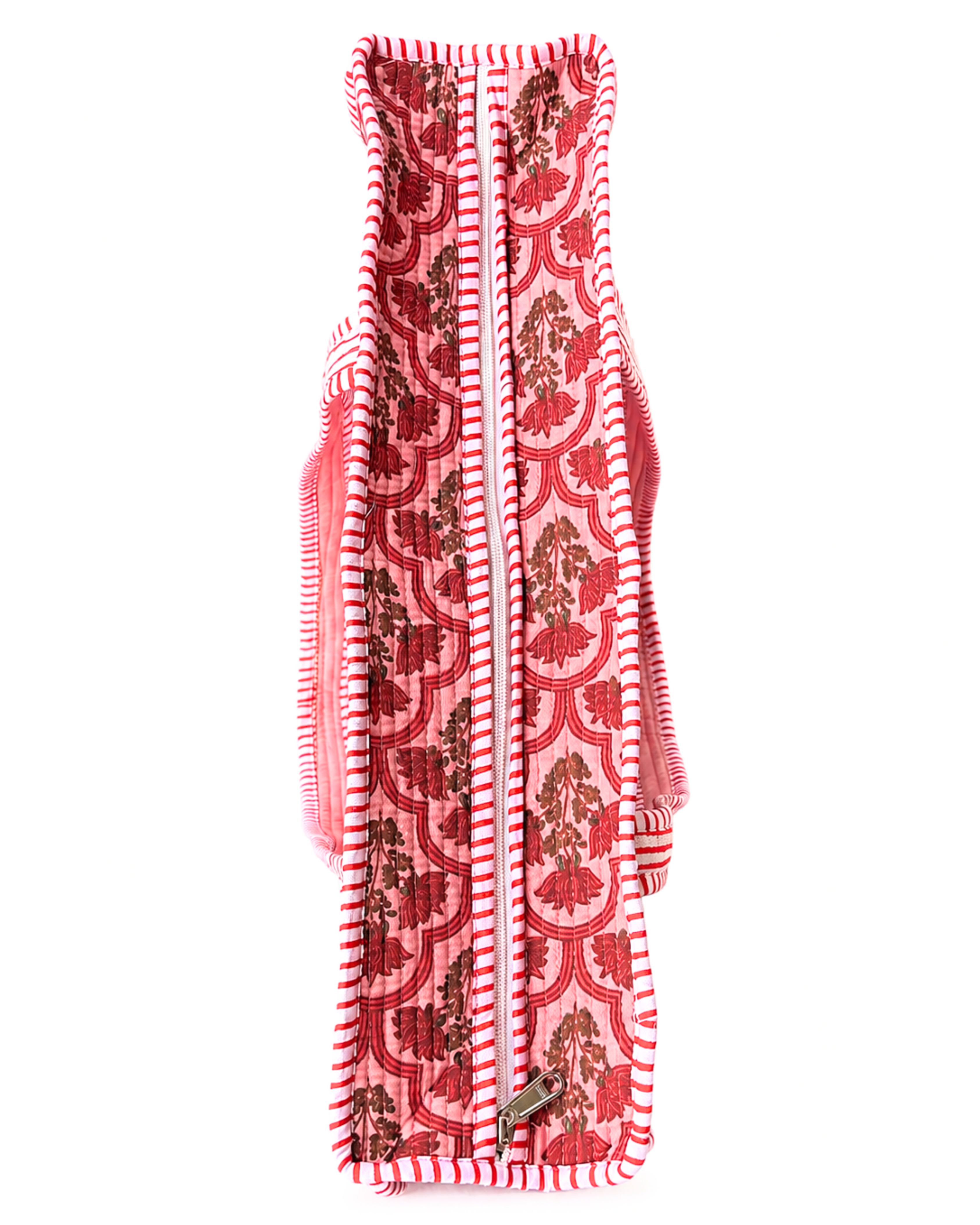 Pink Mughal Floral Quilted Cotton Tote Bag with 3 Cosmetic Pouches Set | Gulabi Craft