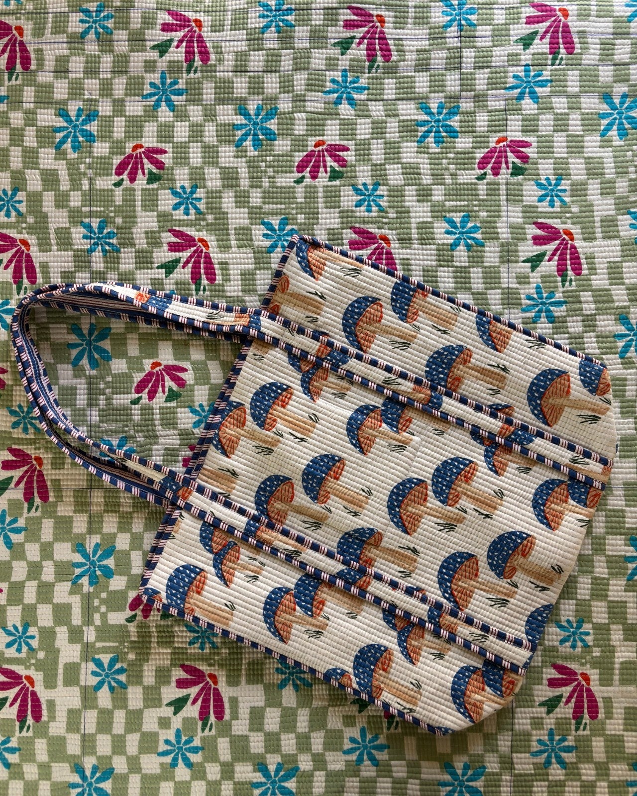 Quilted Mushroom Handcrafted Tote Bag – Whimsical Everyday Carry & Gift Item | Gulabi Craft