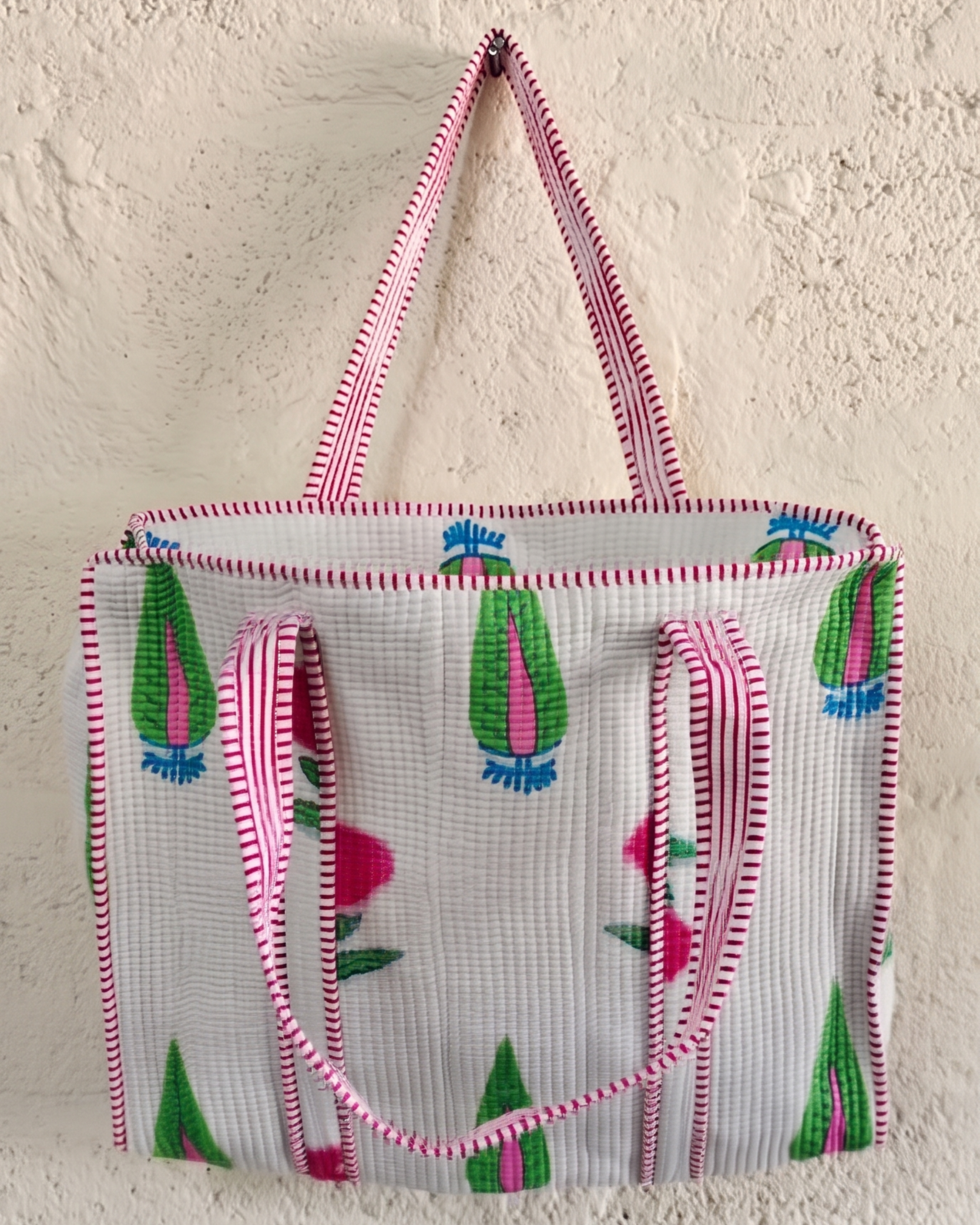 Handcrafted Rosé Garden Kantha Tote Bag – Premium Zip Closure Everyday Carry & Gift Item | Gulabi Craft