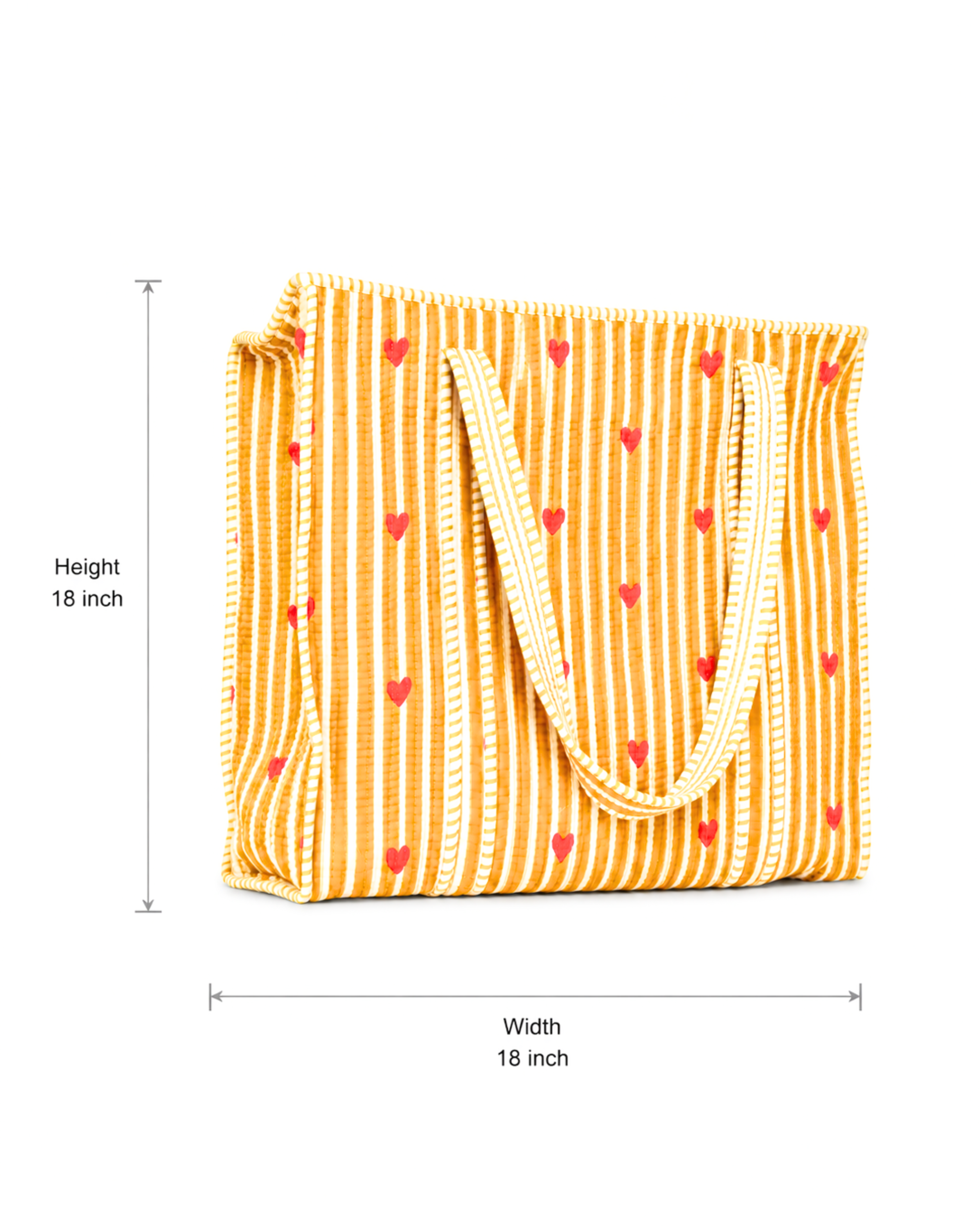 Mustard Heart Quilted Cotton Tote Bag with 3 Cosmetic Pouches Set | Gulabi Craft