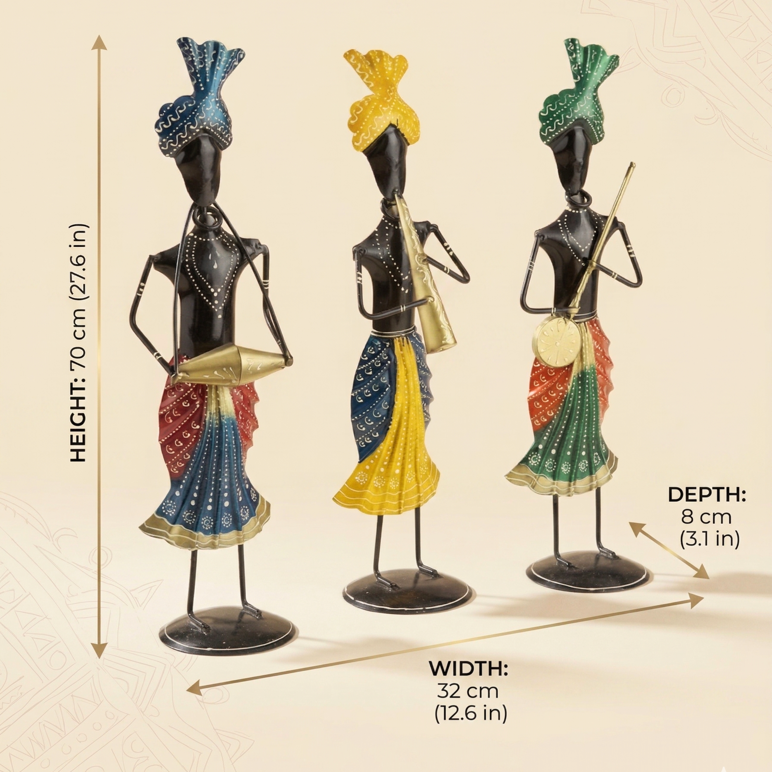 Handcrafted Metal Tribal Musician Figurines Set | Ethnic Home Decor Showpiece