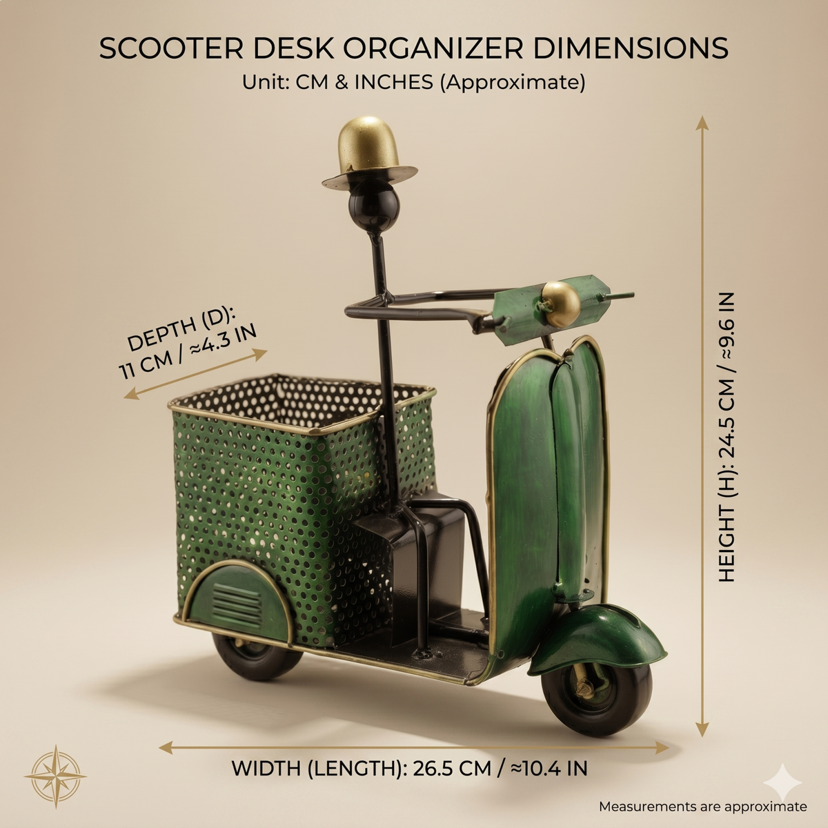 Handmade Metal Scooter Table Clock – Vintage Home Decor