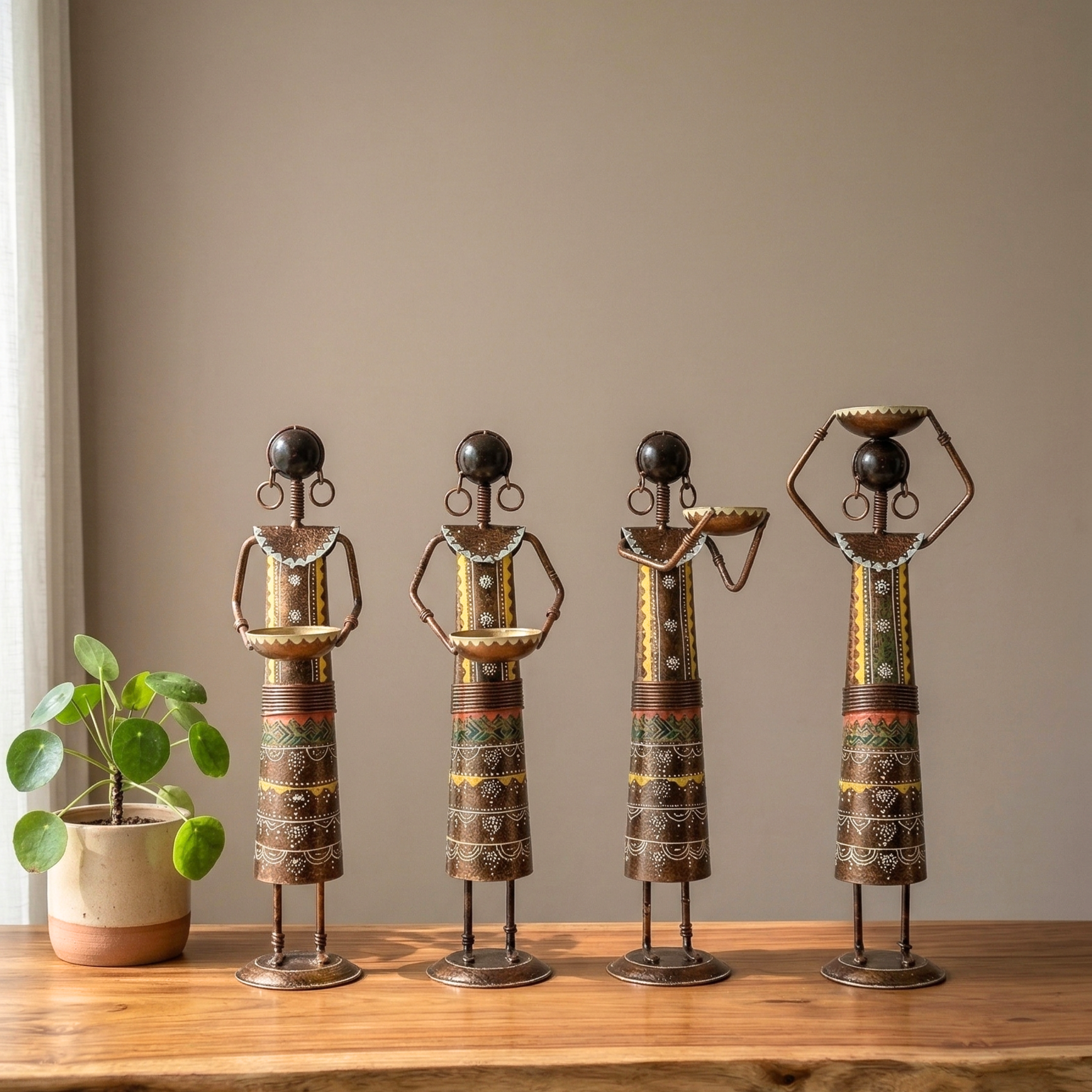 Handmade Tribal Luber Lady Metal Figurine Set – Ethnic Home Decor