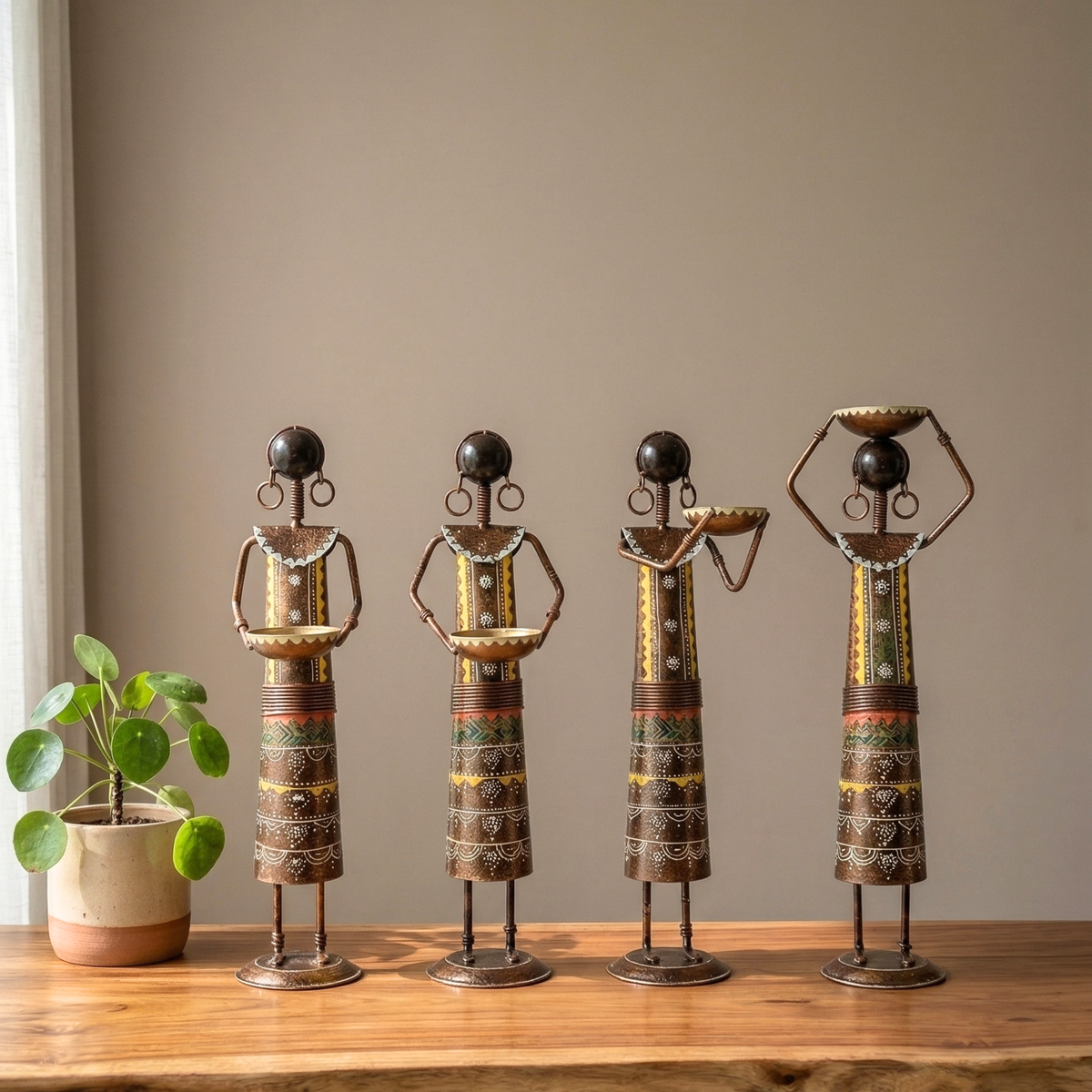 Handmade Tribal Luber Lady Metal Figurine Set – Ethnic Home Decor