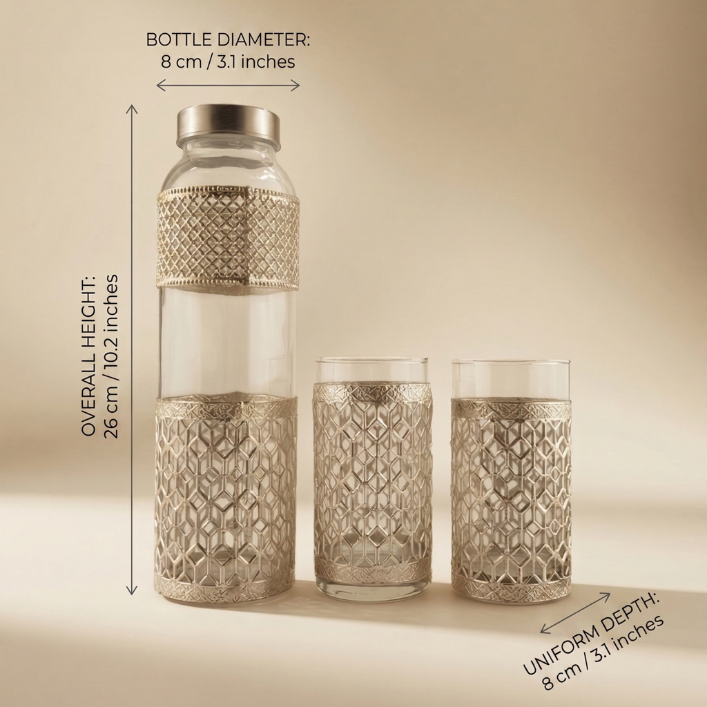 Luxury Glass Bottle & Tumbler Set | Premium Drinkware with Metal Holder