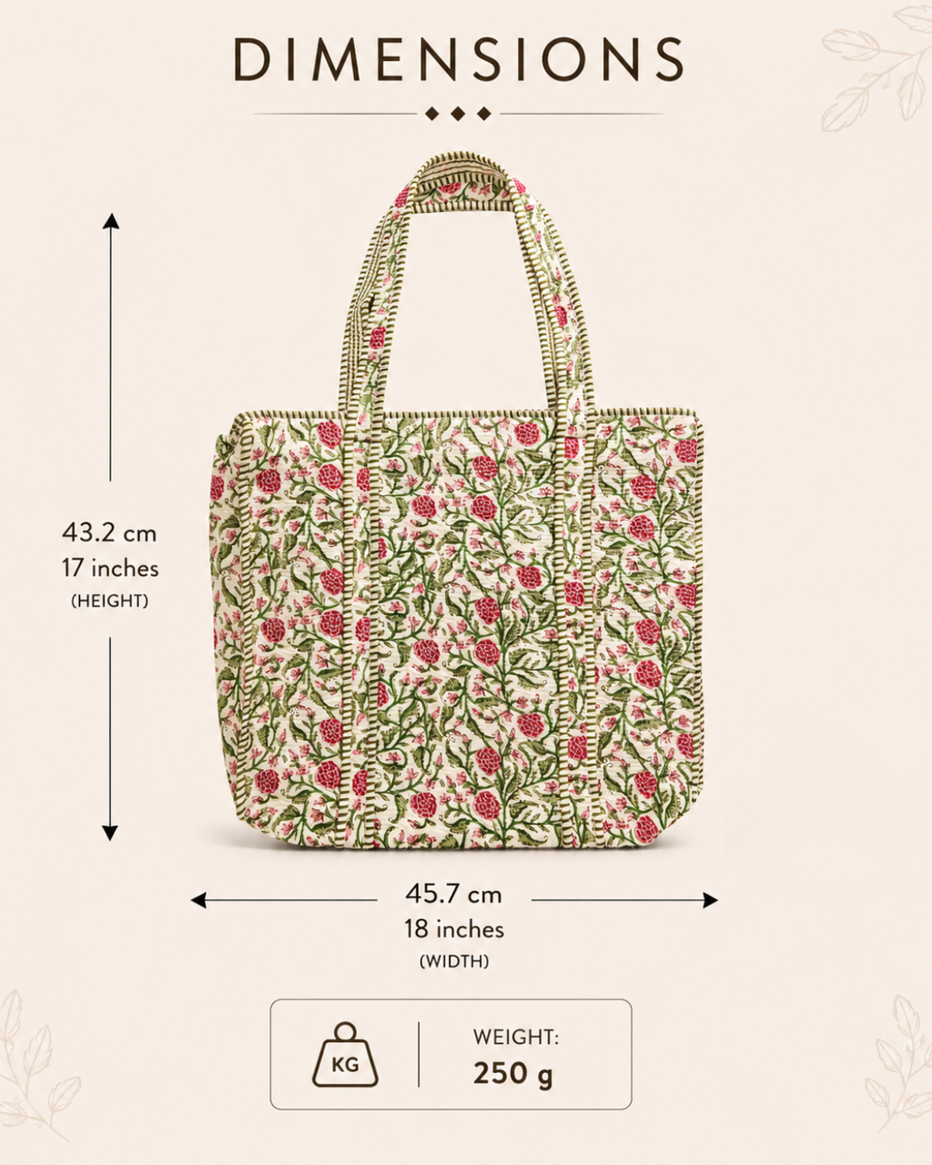 Olive Green Vintage Floral Quilted Canvas Tote Bag | Handcrafted Cotton Shoulder Bag with Inner Pocket | Gulabi Craft