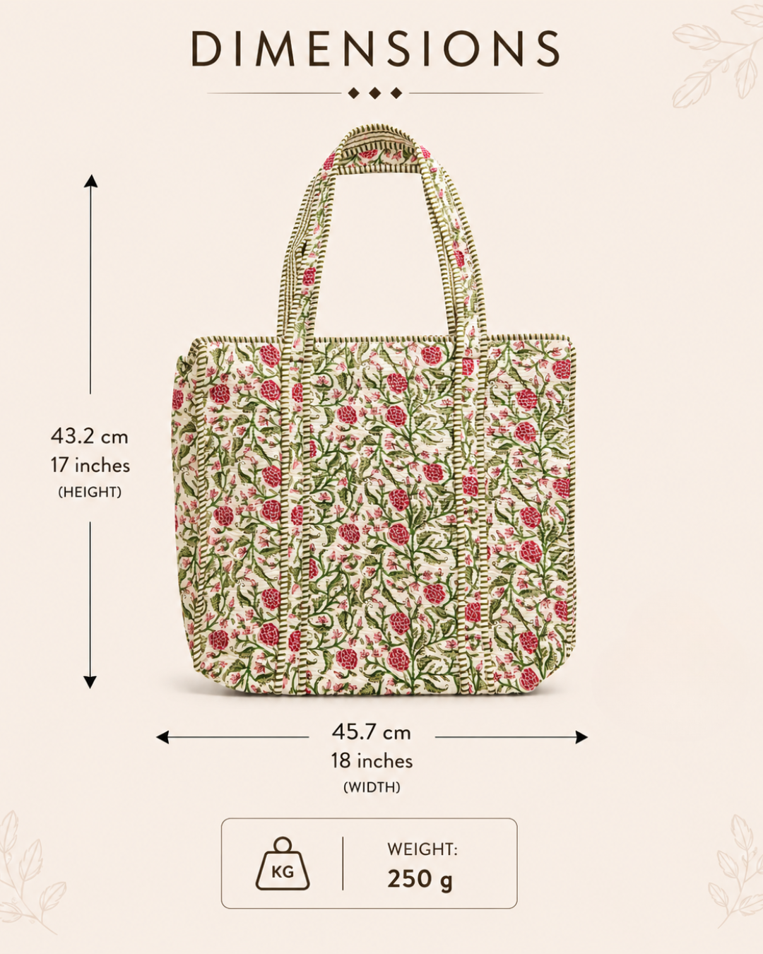 Olive Green Vintage Floral Quilted Canvas Tote Bag | Handcrafted Cotton Shoulder Bag with Inner Pocket | Gulabi Craft