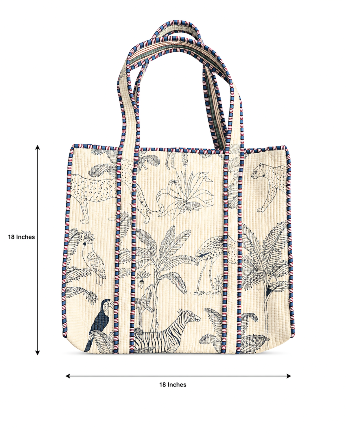 Ivory Safari Jungle Quilted Cotton Tote Bag with 3 Cosmetic Pouches Set | Raksha Bandhan Gift | Gulabi Craft