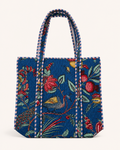 Indigo Peacock Block Print Quilted Cotton Tote Bag | Large Handbag with Inner Pocket for Travel & Gifting | Gulabi Craft