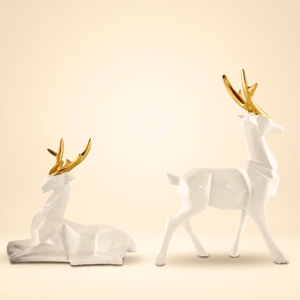 Modern White & Gold Deer Figurine Set – Luxury Home Decor Accent