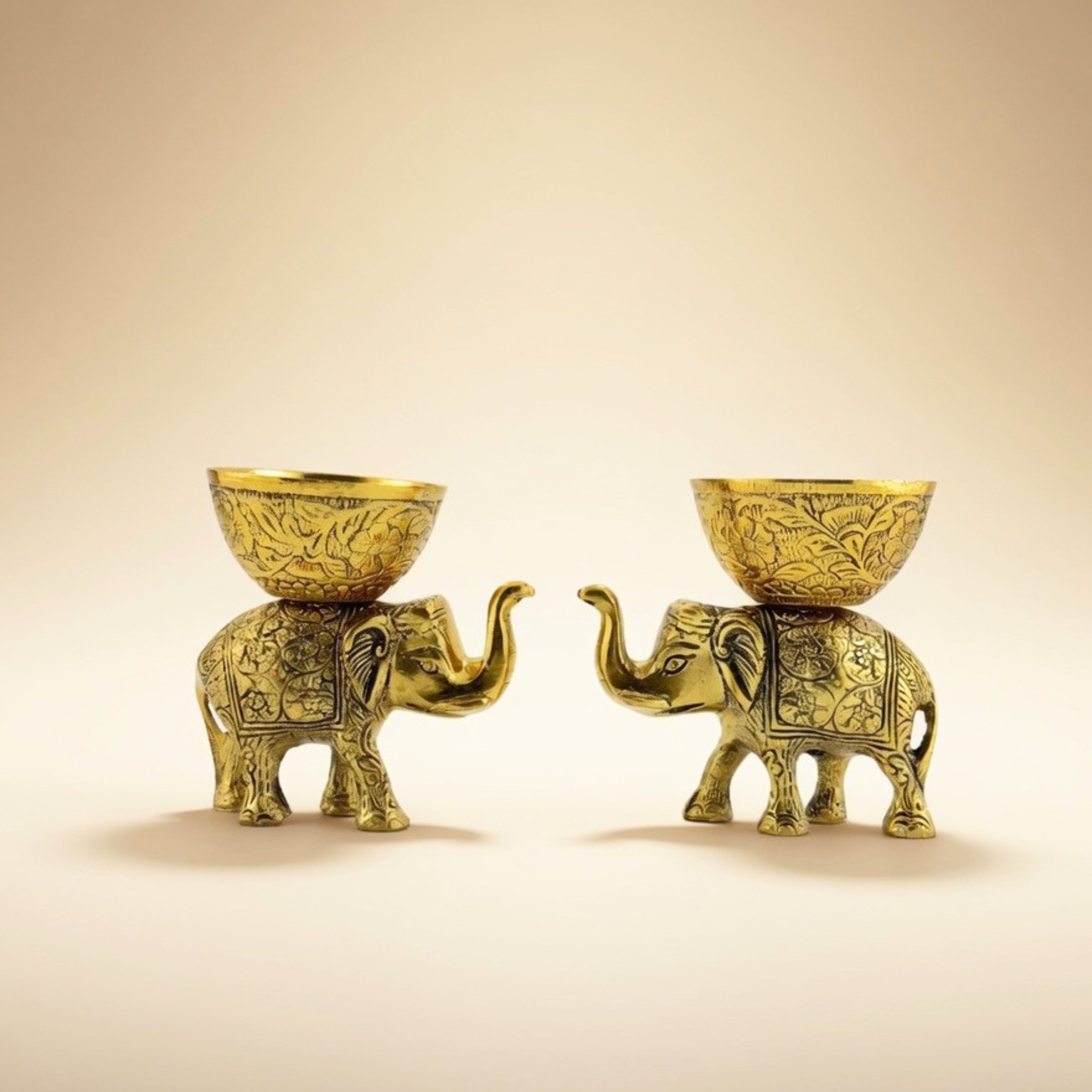 Gulabi Craft Handcrafted Golden Elephant Serving Bowl – Premium Metal Dry Fruit Holder & Royal Table Decor