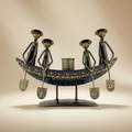 Handcrafted Metal Boat Pan Stand with Candle Holder – Tribal Ethnic Home Decor