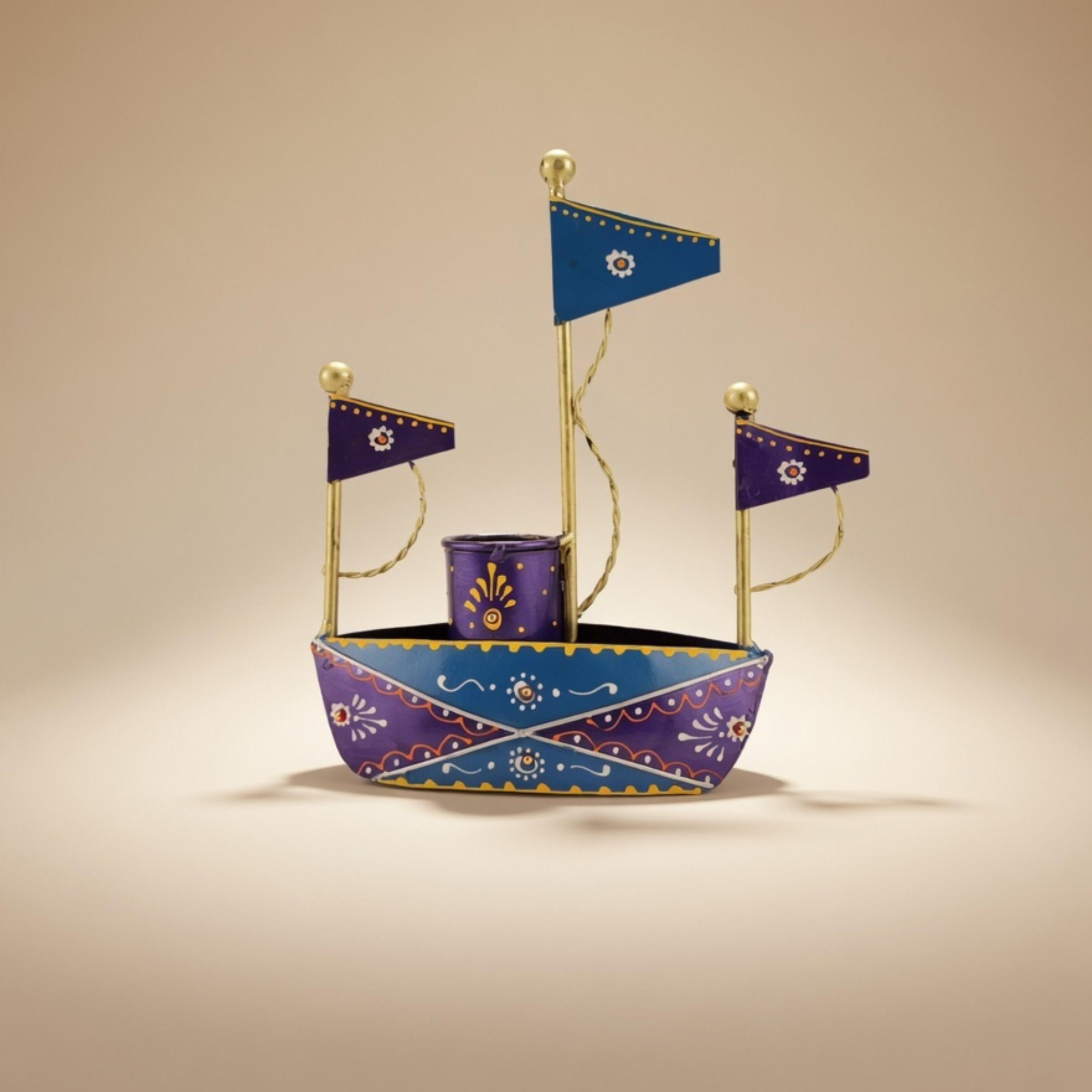 Handmade Metal Boat Desk Organizer Pen Holder | Decorative Office Table Decor