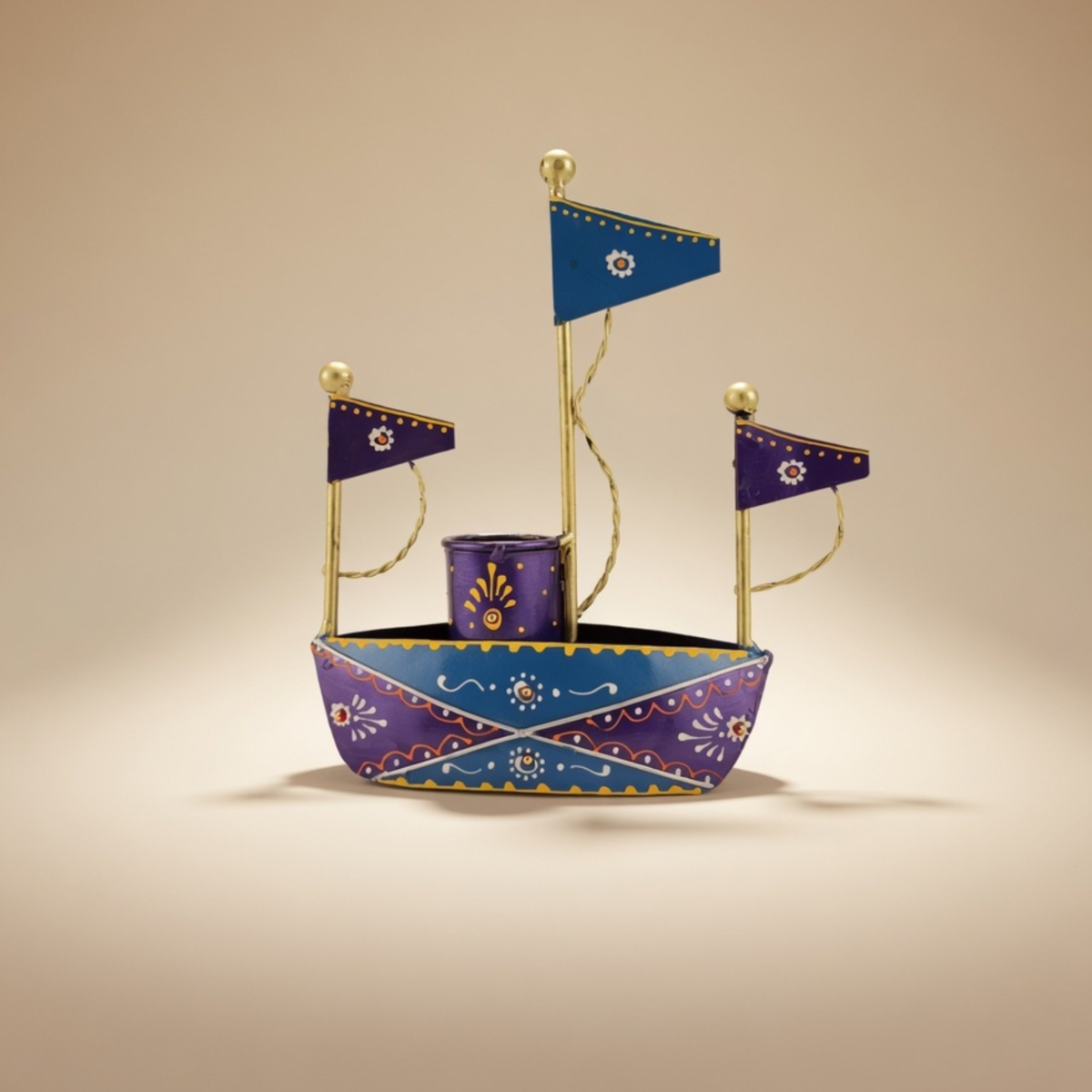 Handmade Metal Boat Desk Organizer Pen Holder | Decorative Office Table Decor