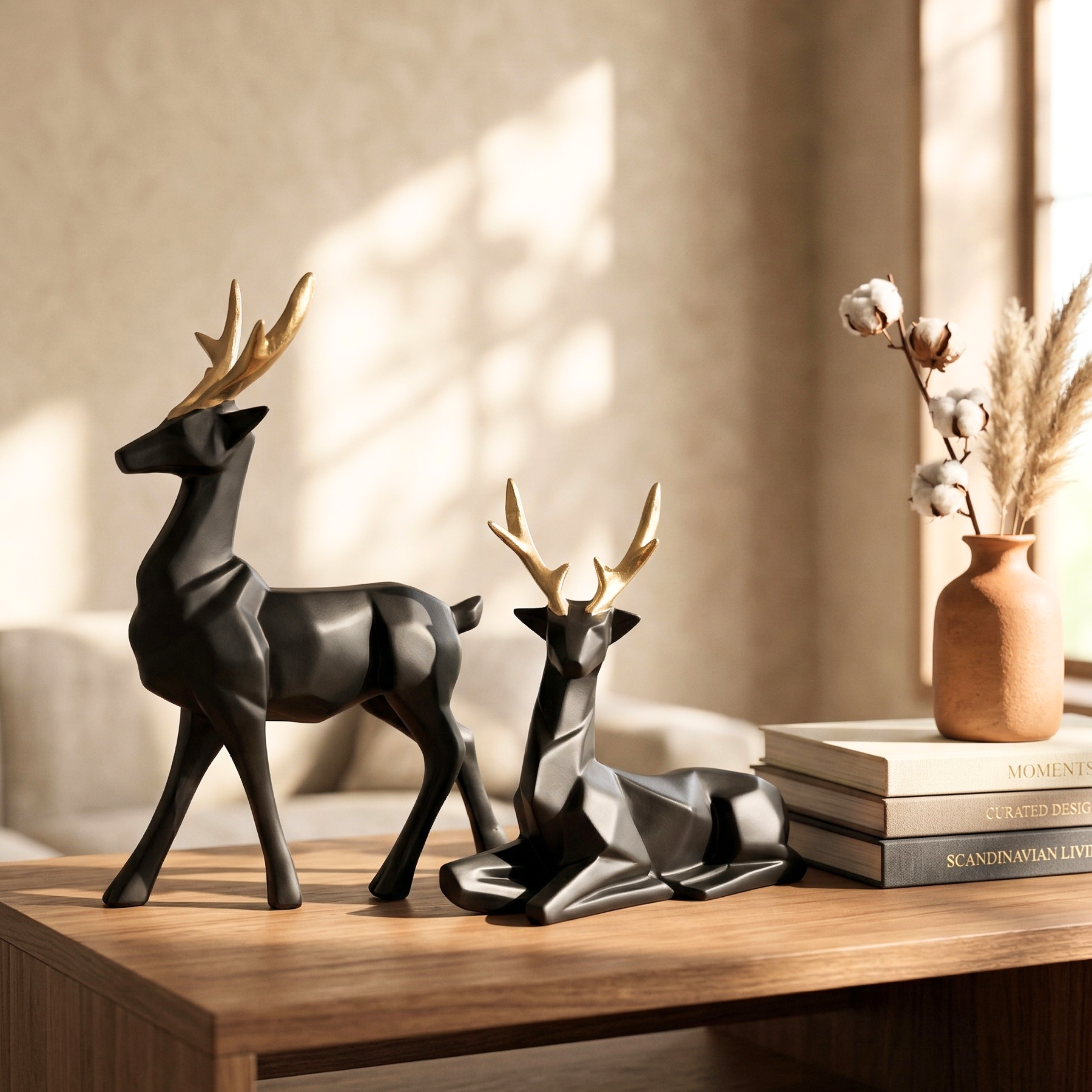 Modern Black Deer Figurine Set – Nordic Minimalist Home Decor Sculpture