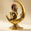 Handmade Metal Krishna Sitting on Moon with Peacock – Vintage Spiritual Home Decor | Gulabi Craft