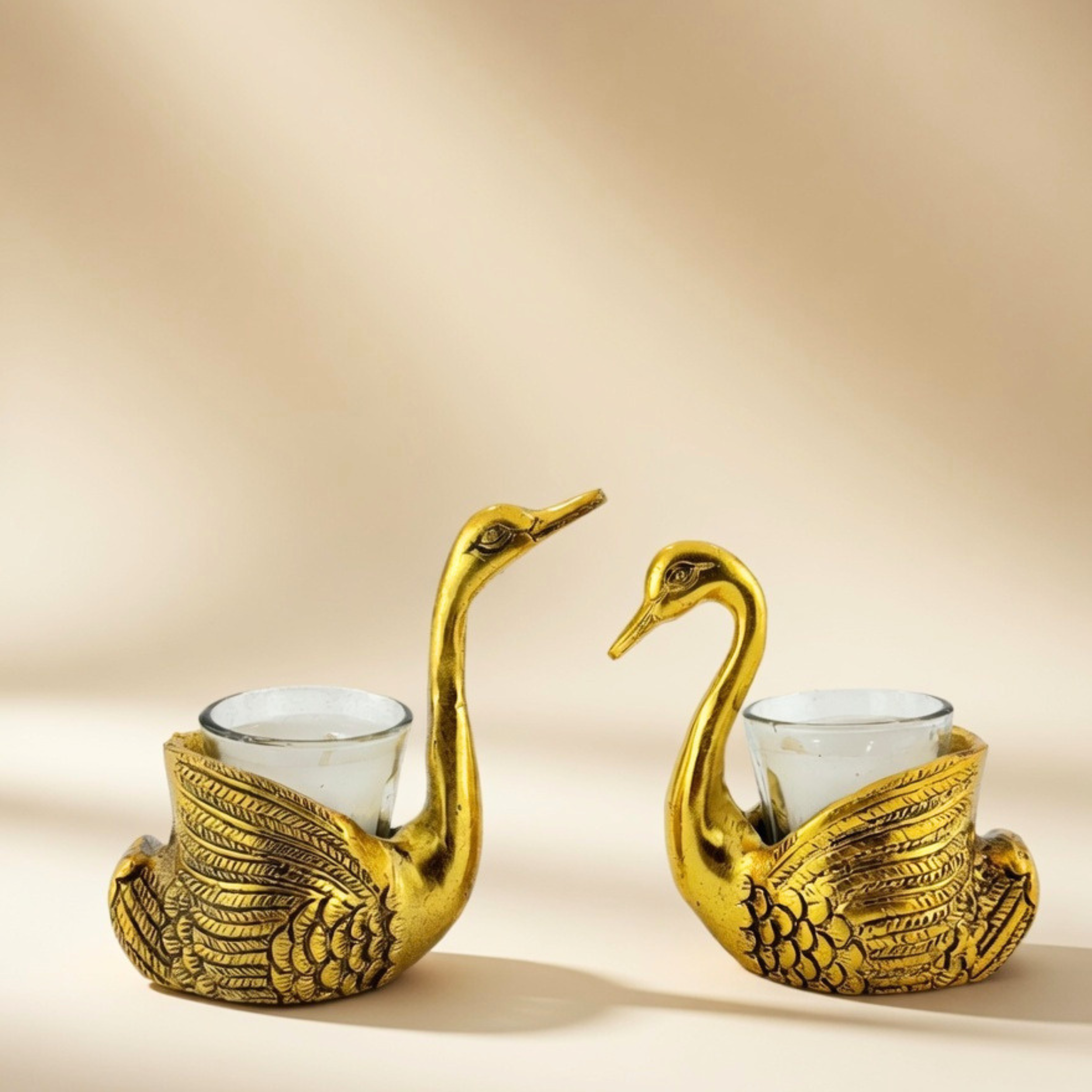 Gulabi Craft Set of 2 Golden Duck Candle Holders – Handcrafted Tealight Votive Stand for Table Decor &amp; Festive Gifting