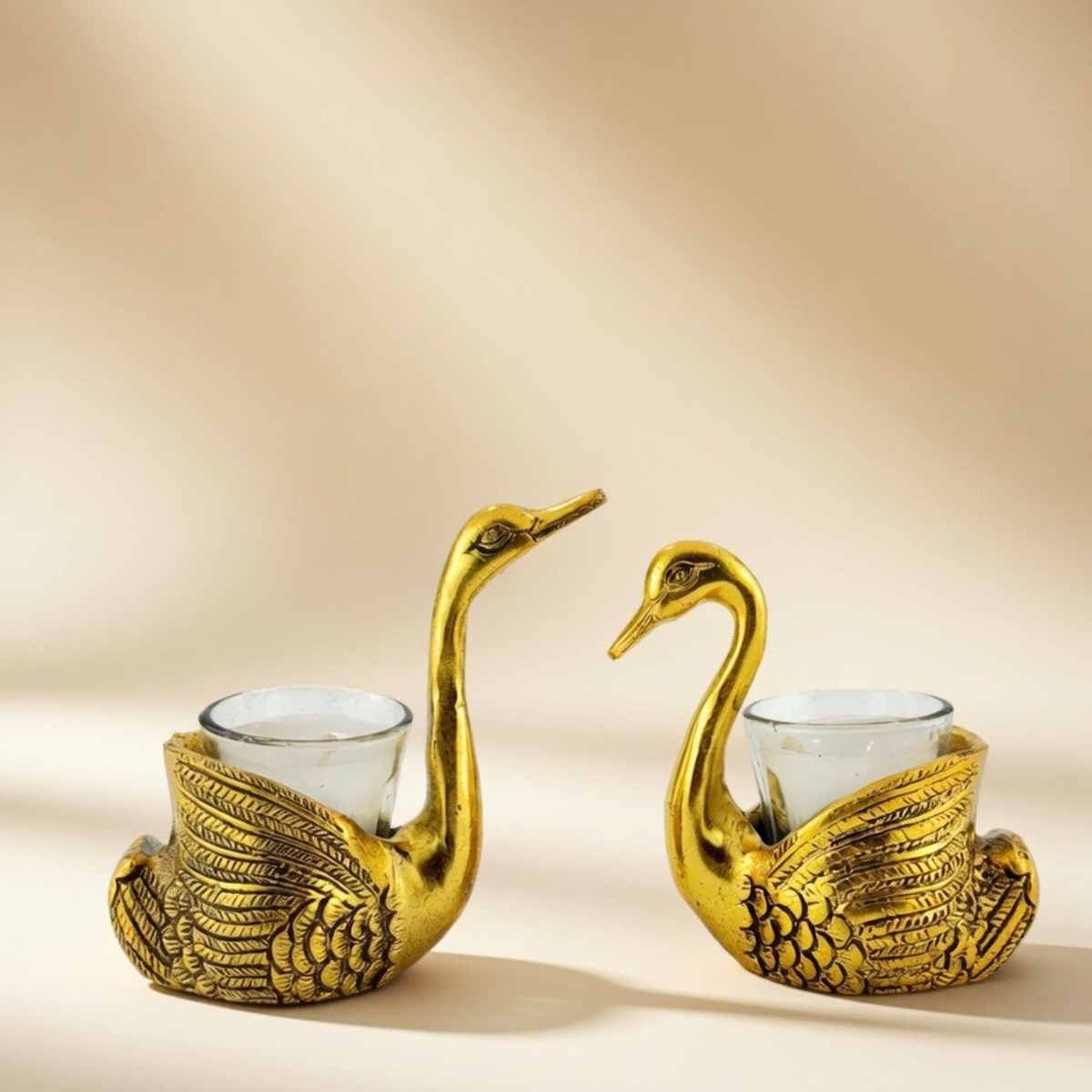Gulabi Craft Set of 2 Golden Duck Candle Holders – Handcrafted Tealight Votive Stand for Table Decor &amp; Festive Gifting