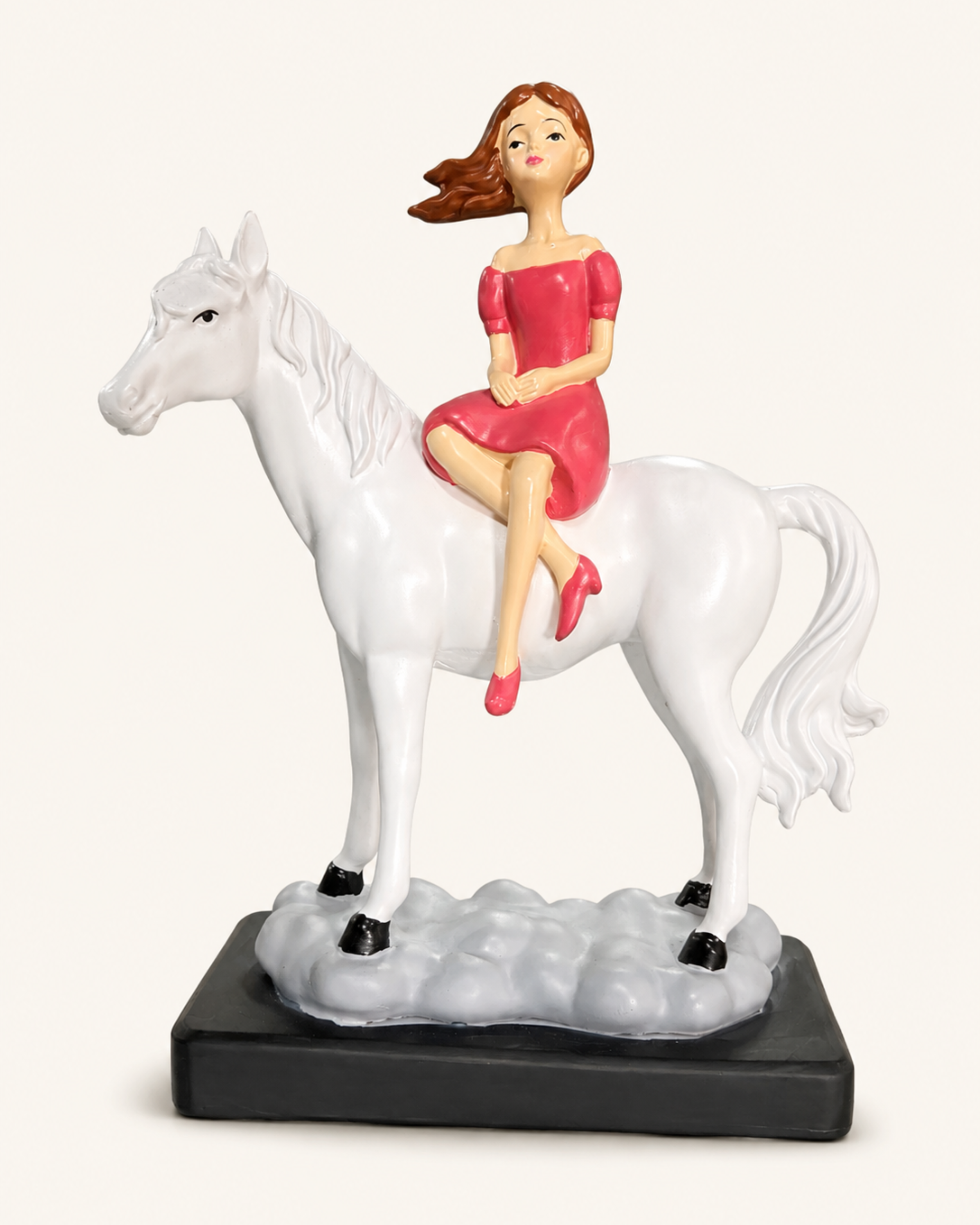 Fairytale Horse Rider Home Decor Piece | Handcrafted Resin Girl on White Horse Figurine for Table Decor | Gulabi Craft