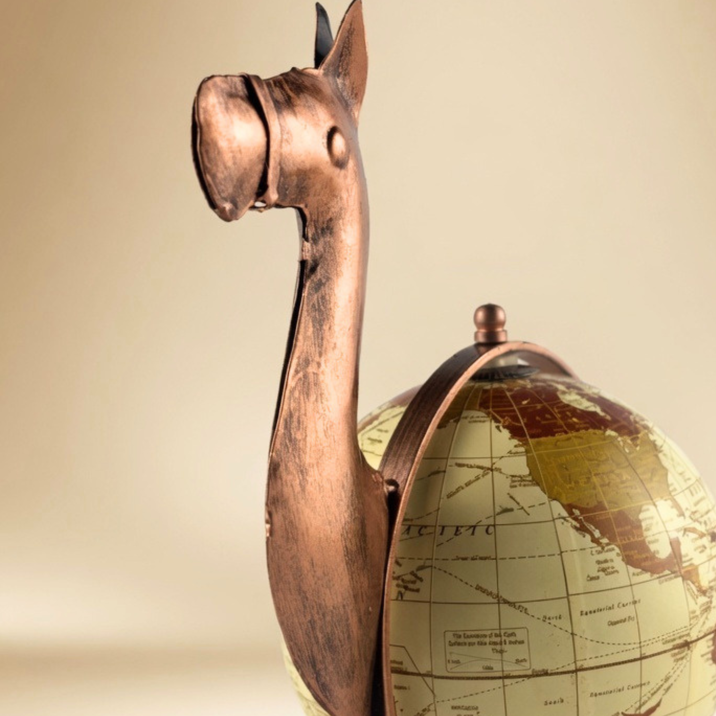 Handmade Camel Globe Showpiece – Vintage World Map Decor for Home & Office | Gulabi Craft