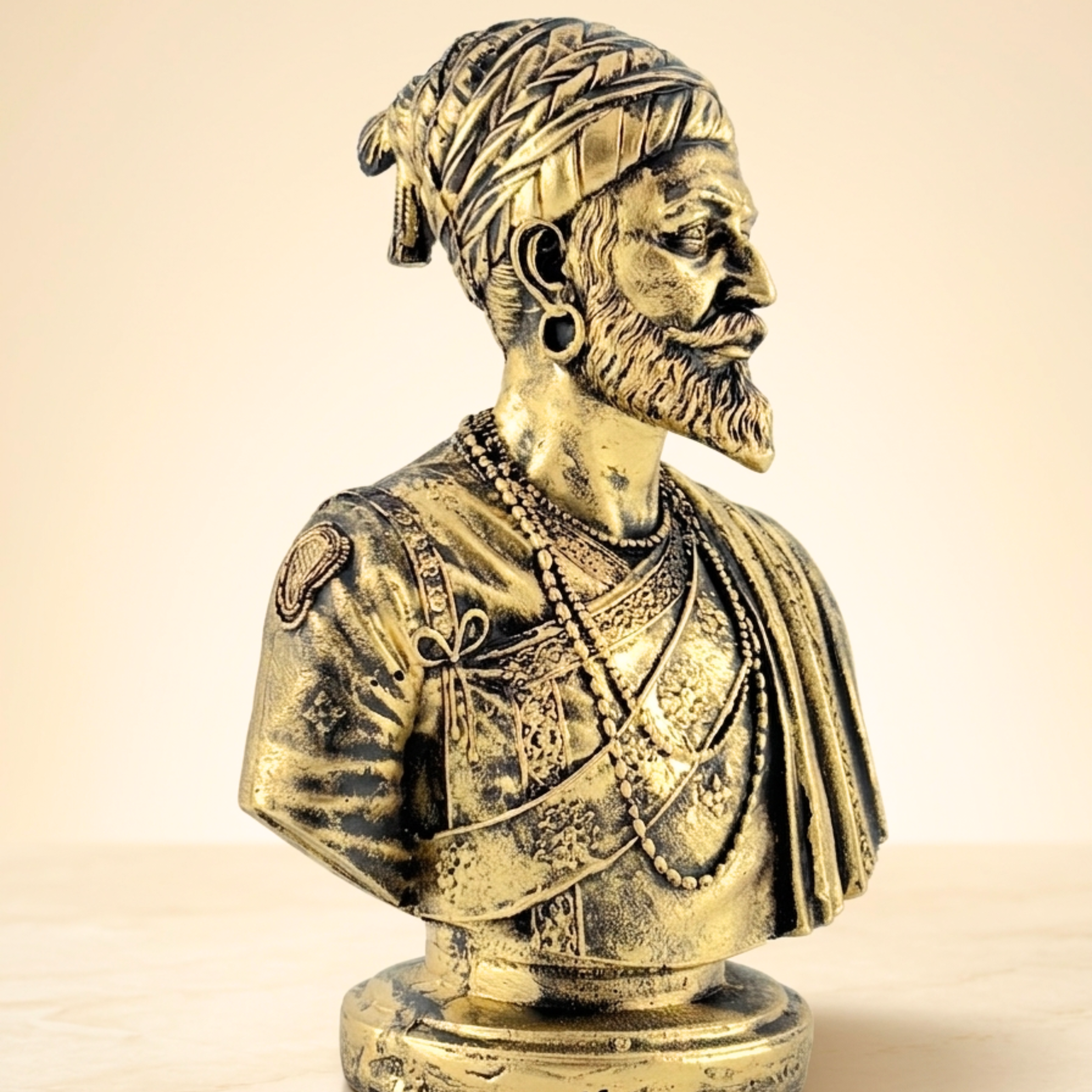 Chhatrapati Shivaji Maharaj Bust Statue Antique Gold Handcrafted&nbsp; Home Decor | Gulabi Craft