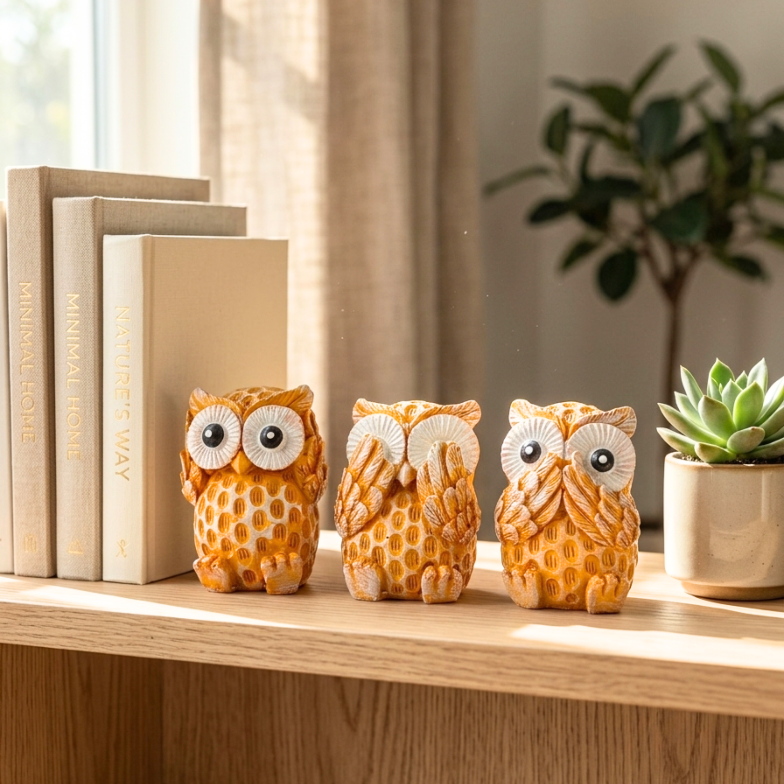 Handmade Owl Figurine Set – Cute Resin Home Decor Showpiece