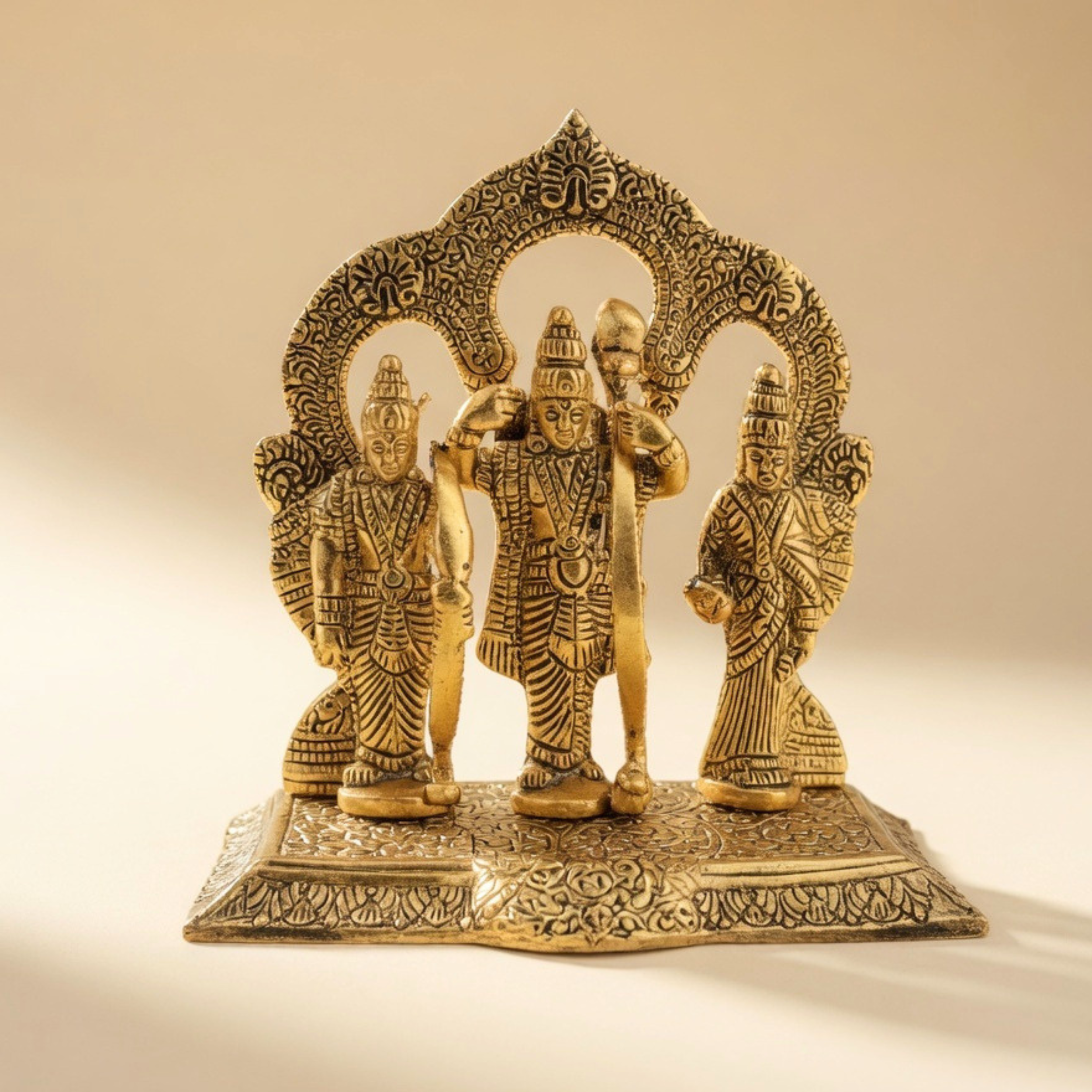 Gulabi Craft Handcrafted Ram Darbar Idol – Antique Gold Metal Statue for Pooja Room & Premium Home Decor