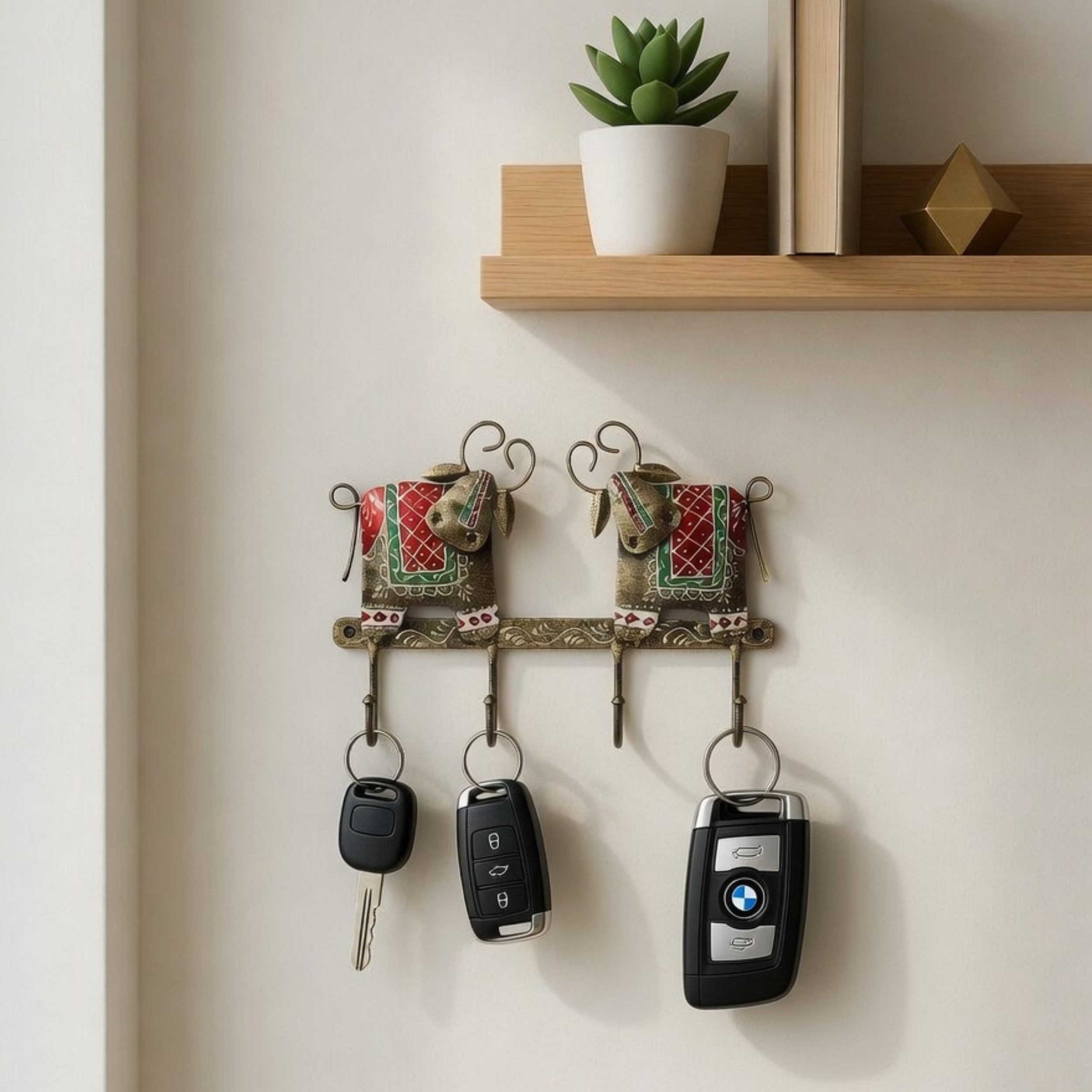 Gulabi Craft Handcrafted Twin Cow Key Holder – Antique Metal Wall Hook for Entryway Decor &amp; Gifting