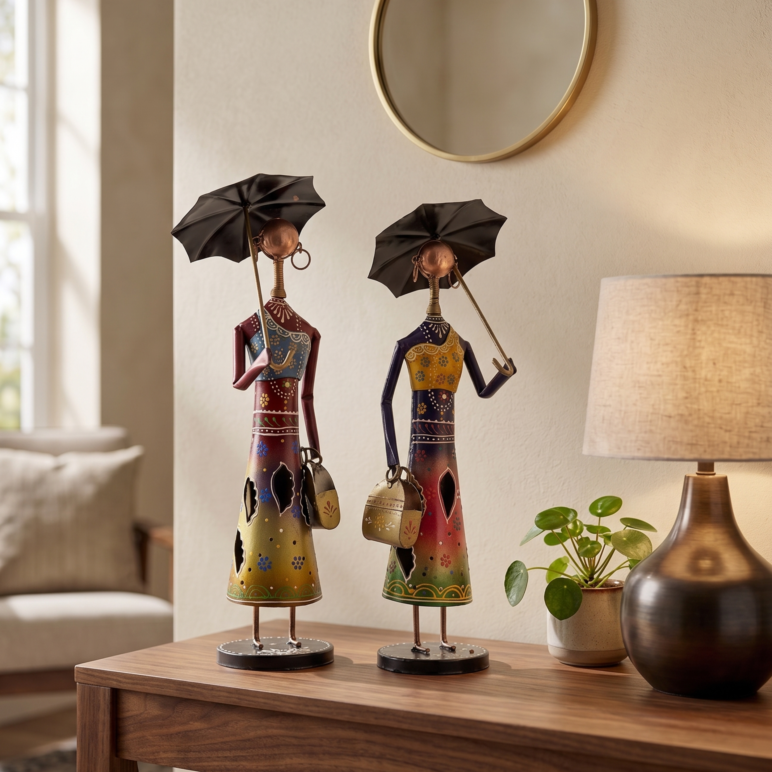 Handmade Metal Couple Showpiece Set – Tribal Home Decor Figurines