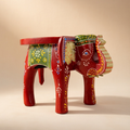 Gulabi Craft Premium Red Wooden Elephant Stool (8-Inch) – Hand-Painted Traditional Accent Table &amp; Home Decor
