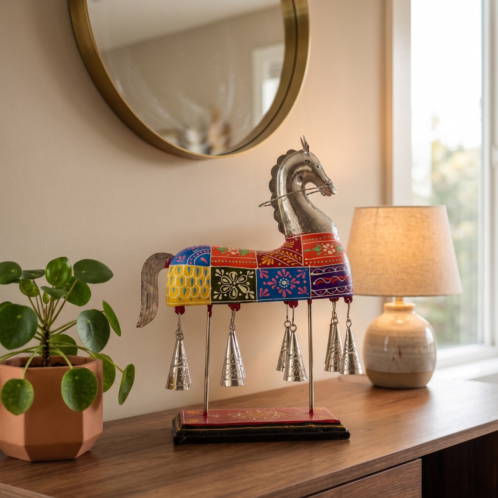 Metal Horse Decor Showpiece – Indian Ethnic Handcrafted Home Decoration