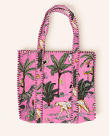 Blossom Pink Exotic Safari Quilted Canvas Tote Bag | Handcrafted Cotton Shoulder Bag with Inner Pocket | Gulabi Craft