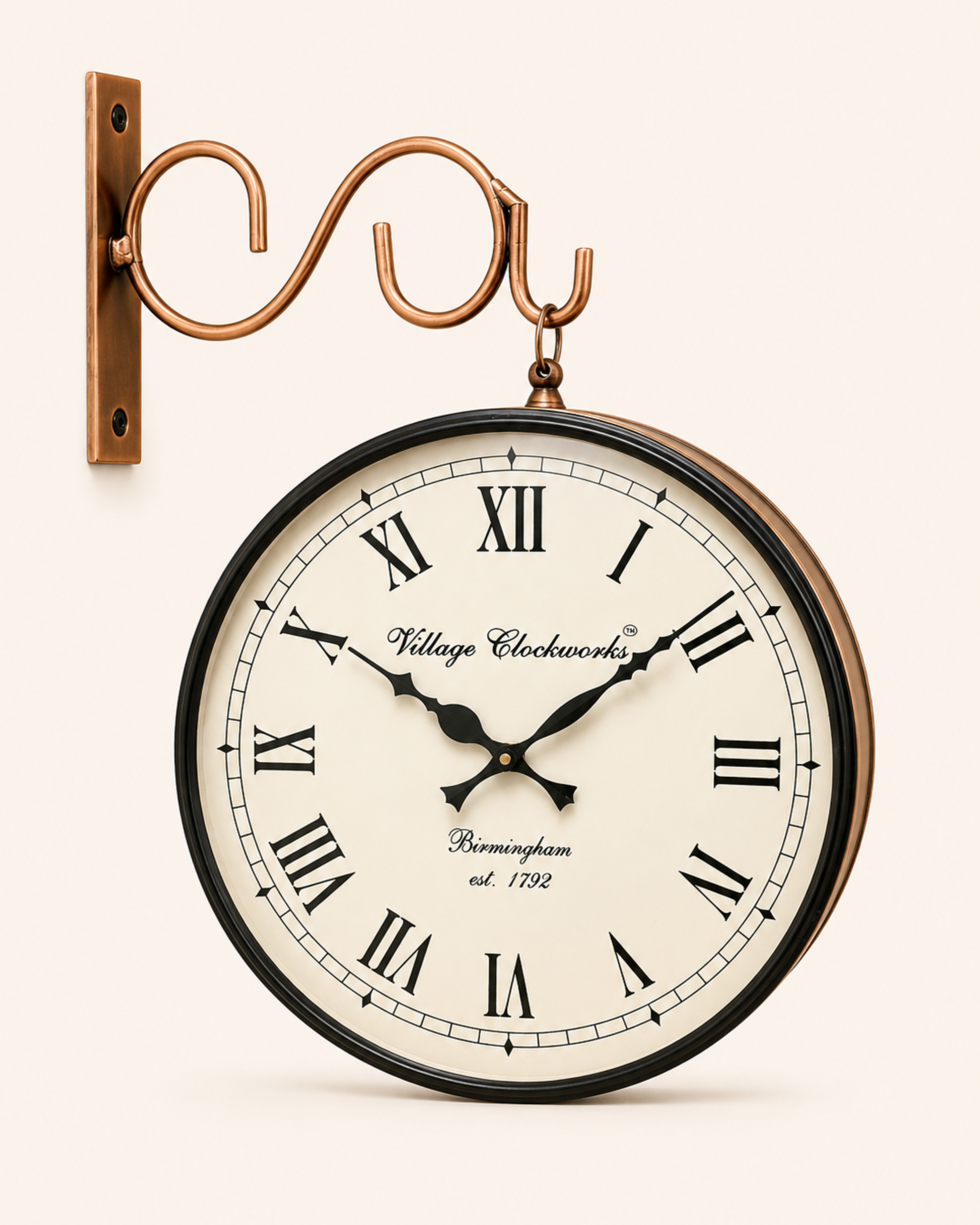 12 Inch Double Face Retro Wall Clock | Antique Embossed Metal Silent Station Clock for Living Room | Gulabi Craft