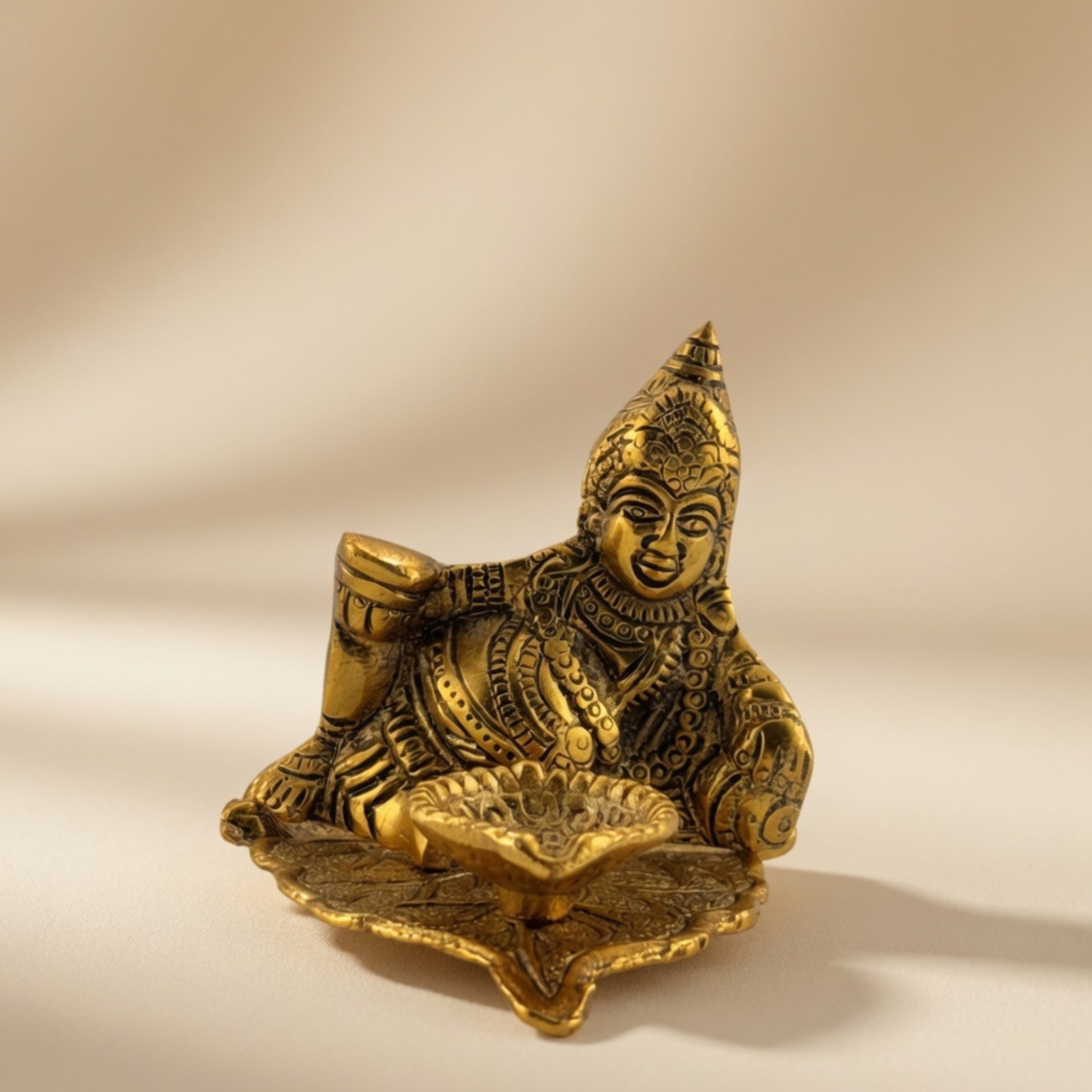 Handcrafted Lord Kuber Deepak – Antique Gold Metal Diya for Pooja Room Decor & Festive Gifting |Gulabi Craft