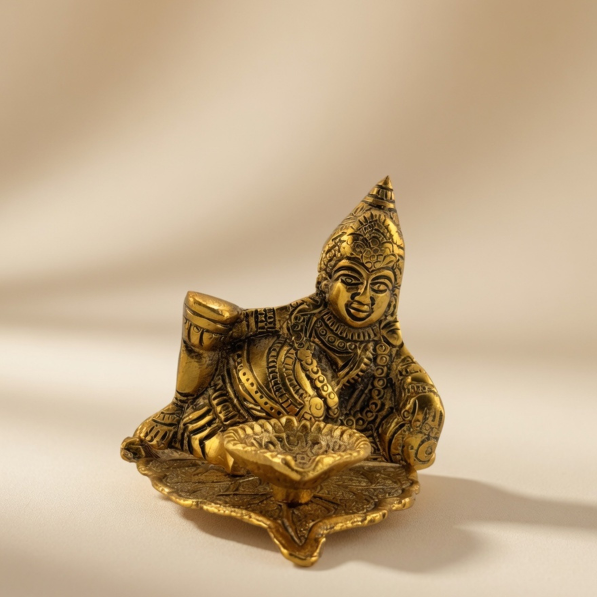 Handcrafted Lord Kuber Deepak – Antique Gold Metal Diya for Pooja Room Decor & Festive Gifting |Gulabi Craft