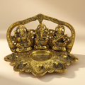Ganesha Lakshmi Saraswati Diya Stand | Handmade Brass Puja Decor