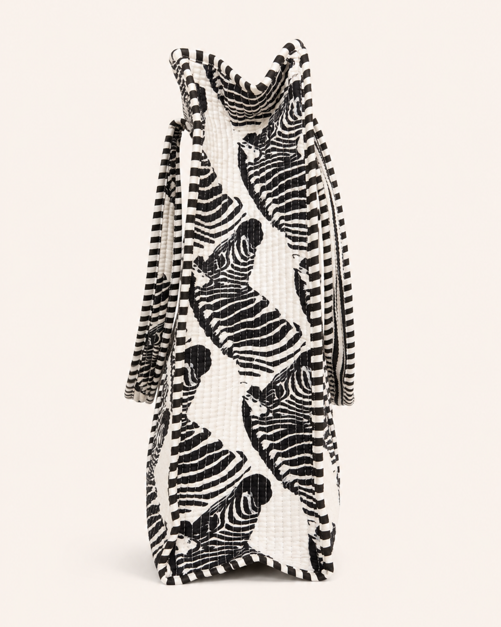 Classic Black and White Zebra Quilted Canvas Tote Bag | Handcrafted Cotton Shoulder Bag with Inner Pocket | Gulabi Craft