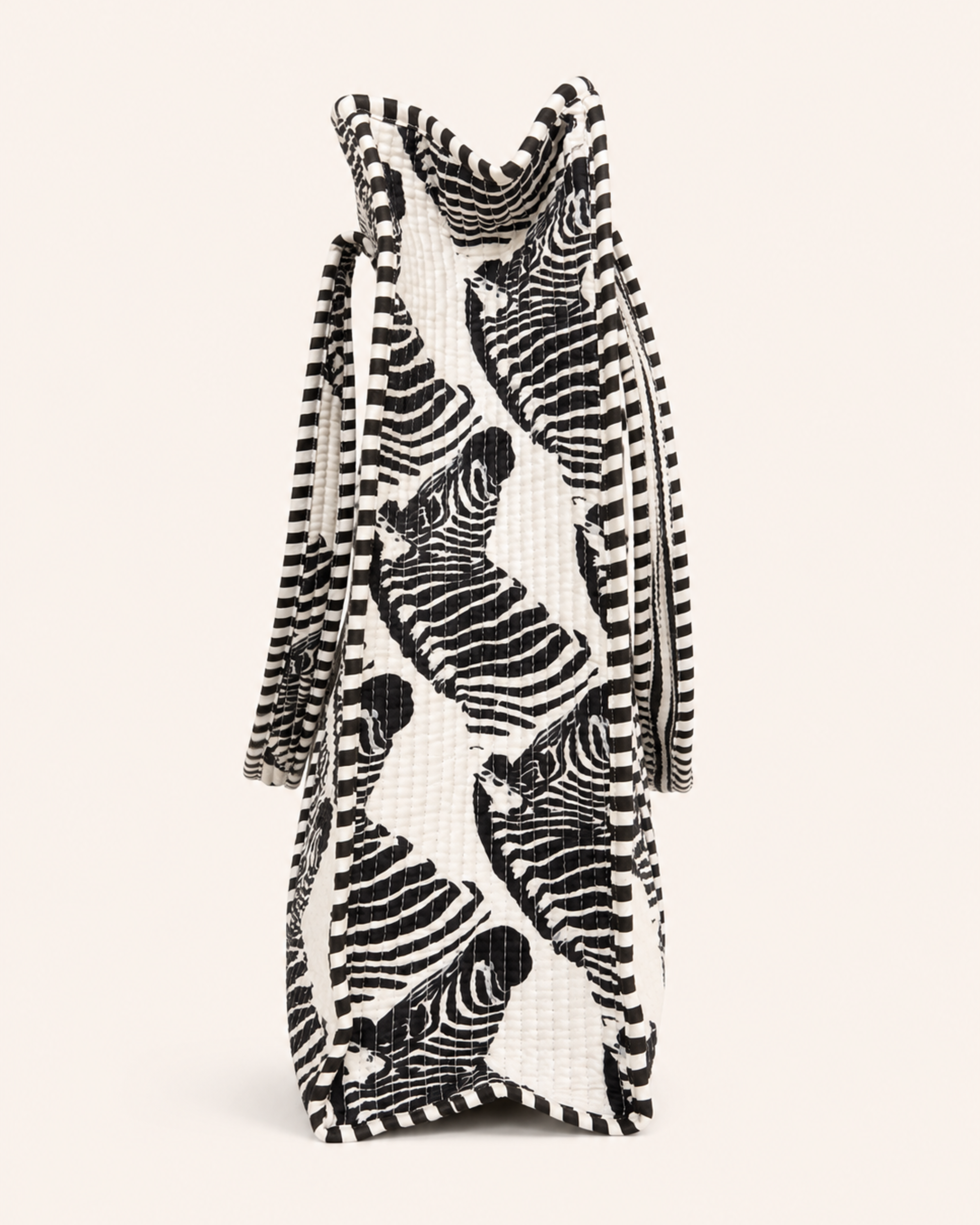 Classic Black and White Zebra Quilted Canvas Tote Bag | Handcrafted Cotton Shoulder Bag with Inner Pocket | Gulabi Craft