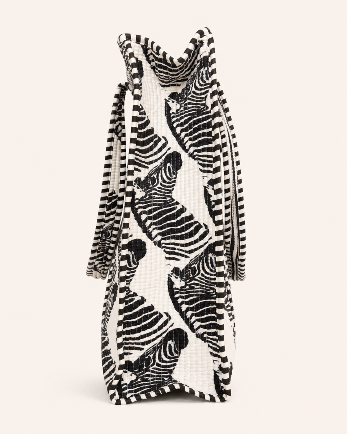 Classic Black and White Zebra Quilted Canvas Tote Bag | Handcrafted Cotton Shoulder Bag with Inner Pocket | Gulabi Craft