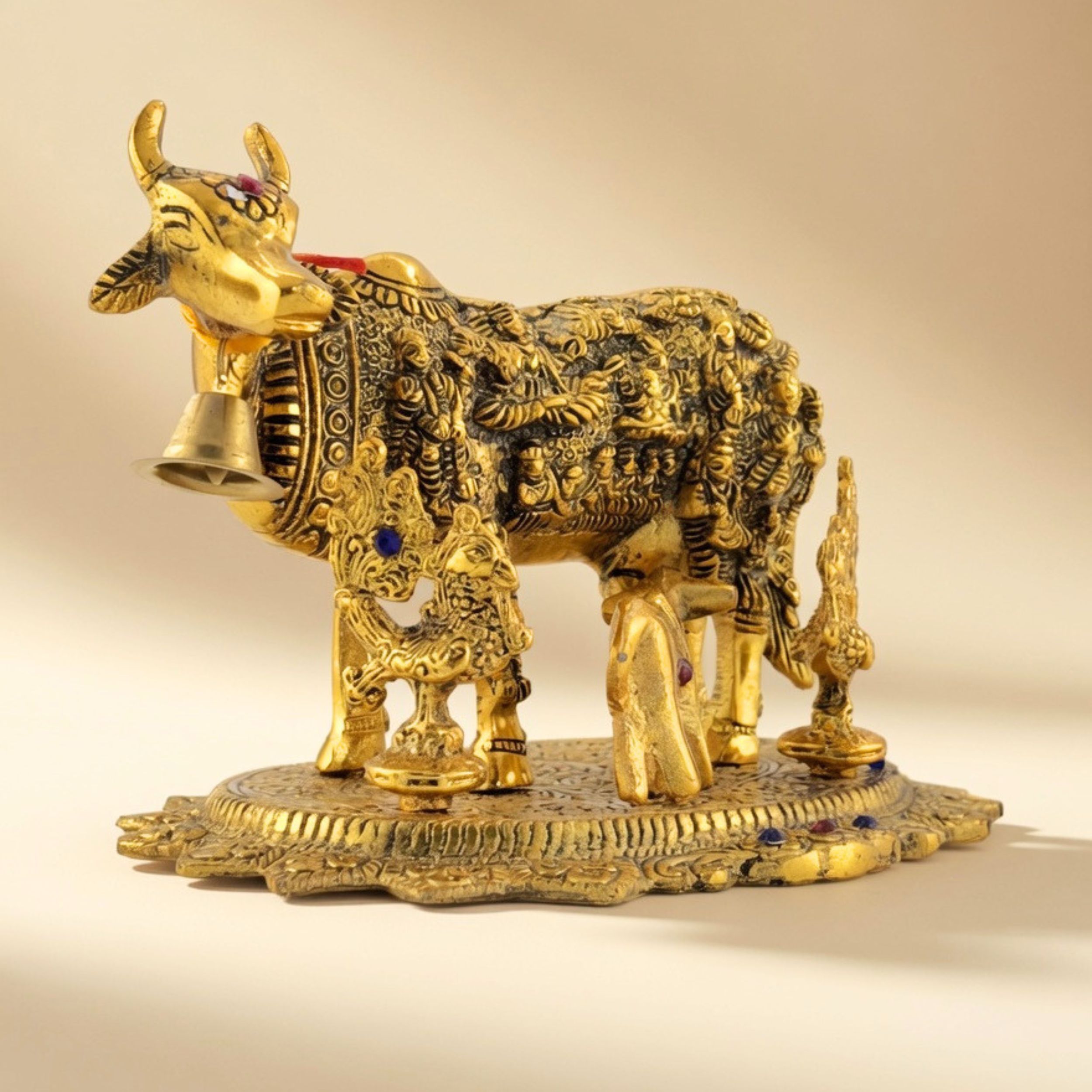 Handcrafted Kamdhenu Cow Idol | Gold Finish Spiritual Vastu Home Decor