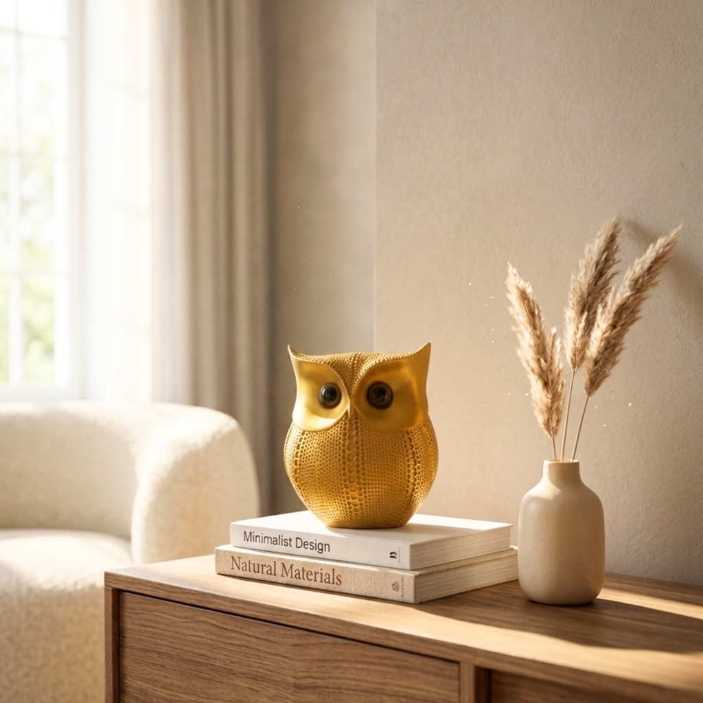 Golden Owl Decor Statue – Modern Minimalist Home Accent