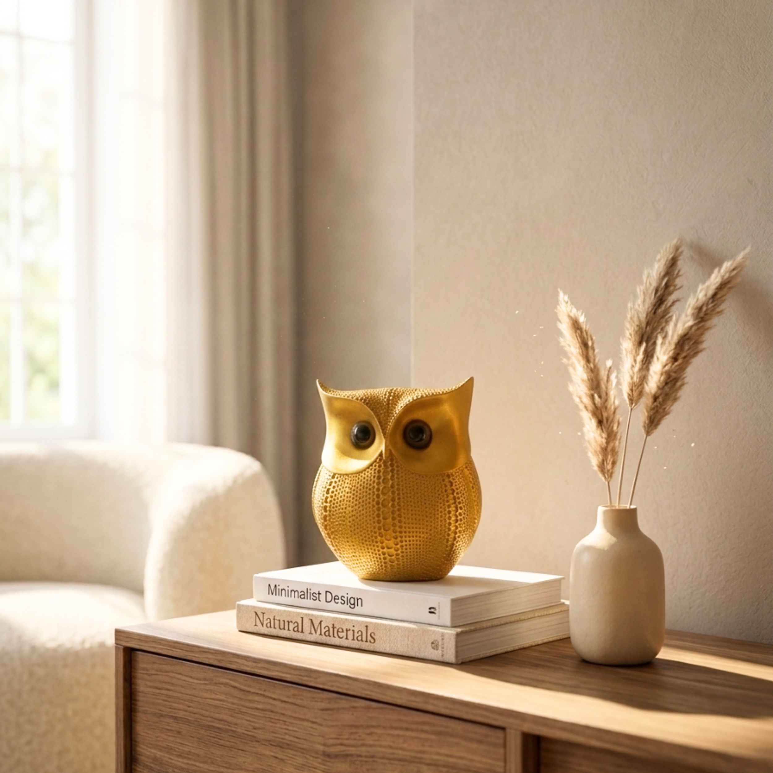Golden Owl Decor Statue – Modern Minimalist Home Accent