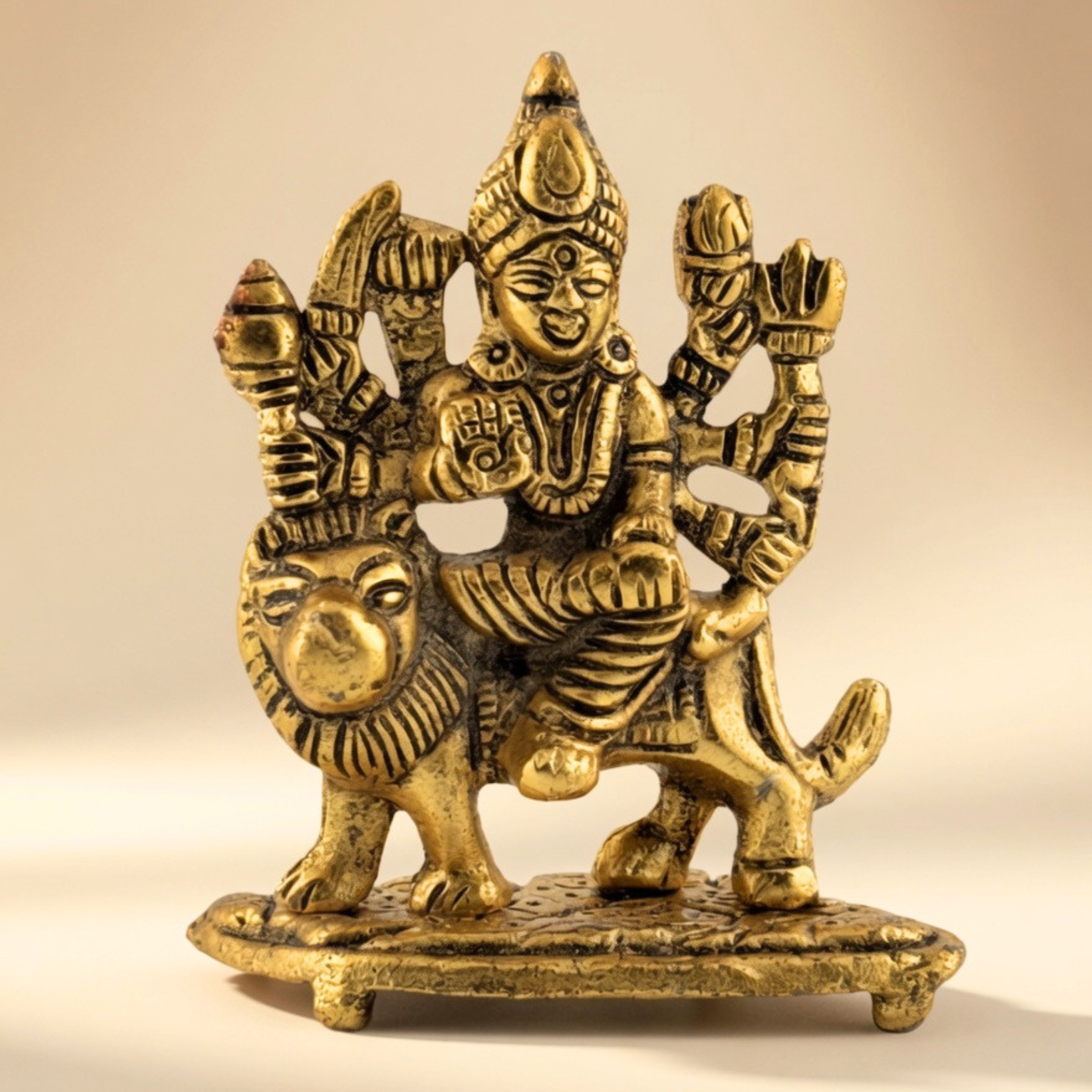 Handcrafted Sherawali Maa Idol – Antique Gold Metal Durga Statue for Pooja Room & Home Decor | Gulabi Craft